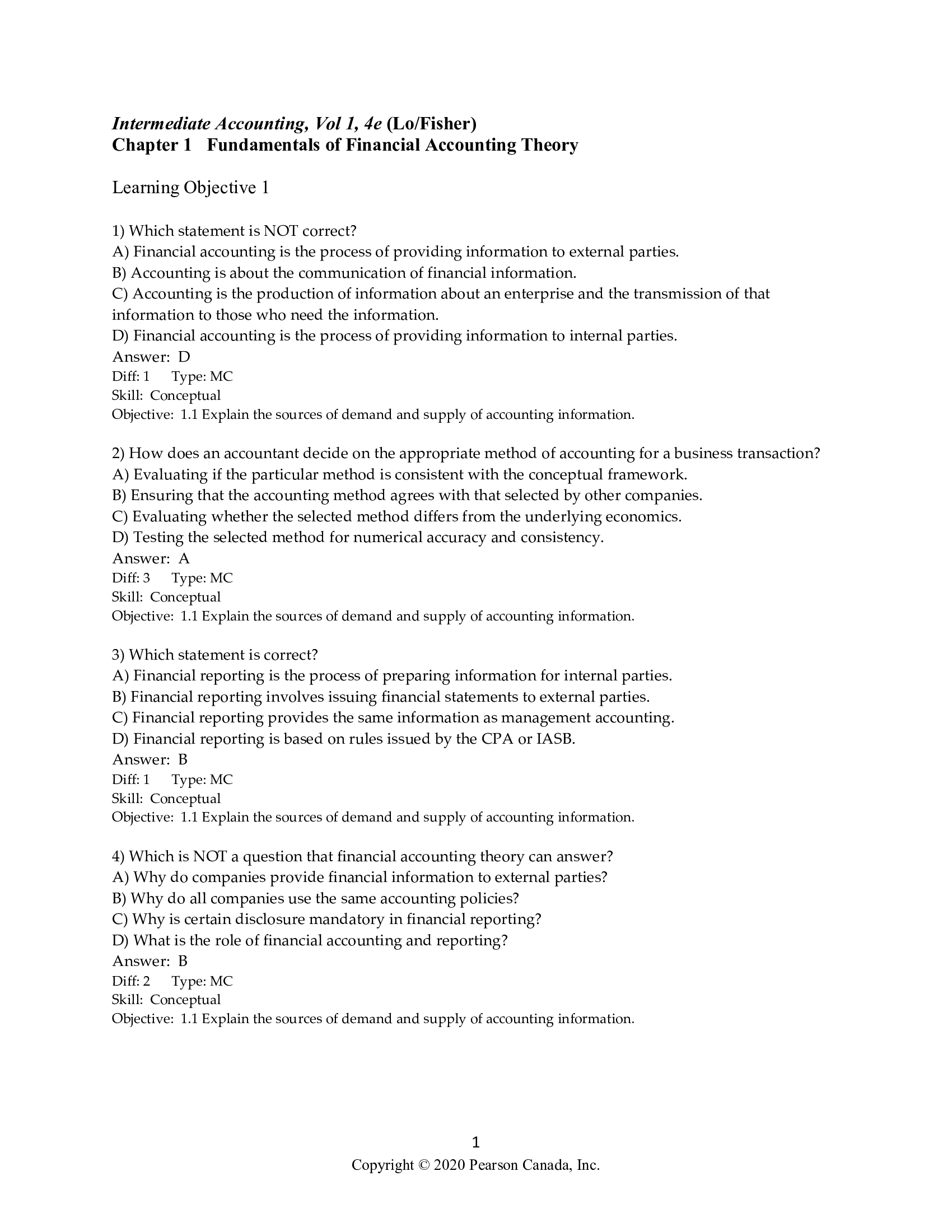 Solution Manual for Intermediate Accounting VOLUME 1 4th Edition by Lo