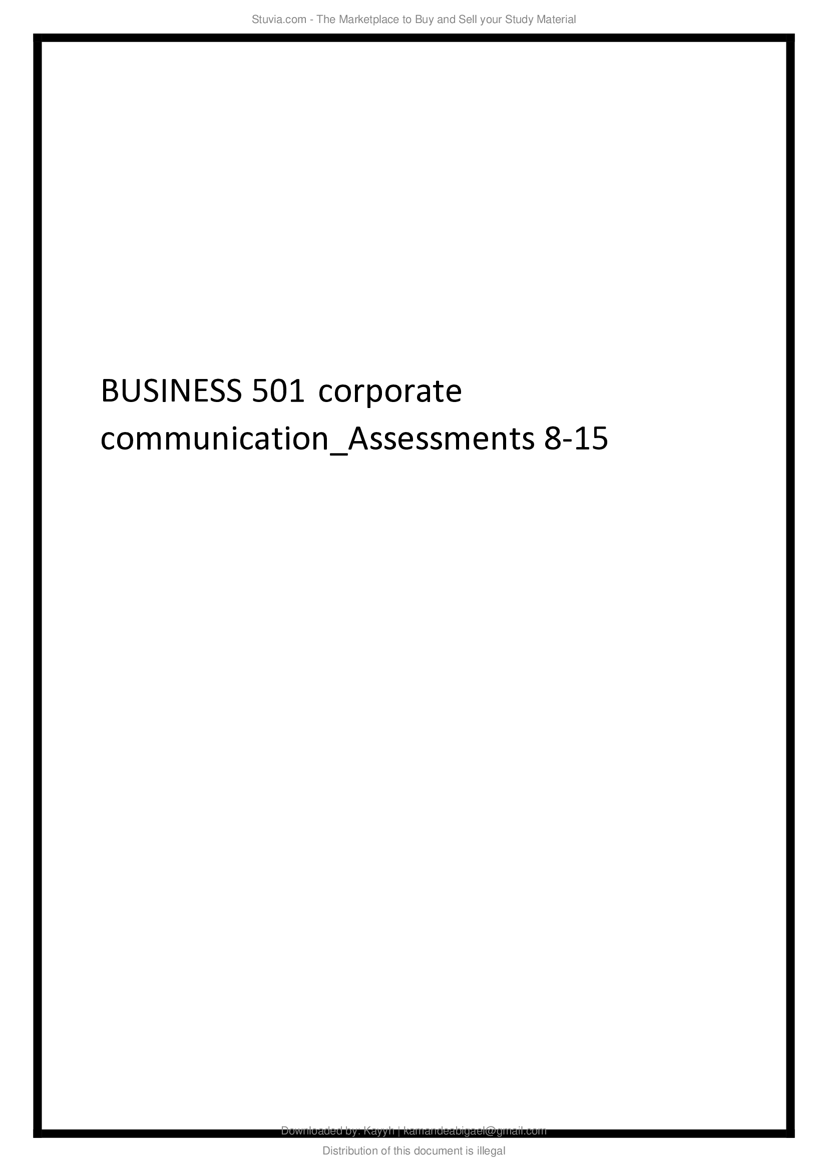 BUSINESS 501 corporate communication Assessments 8-15