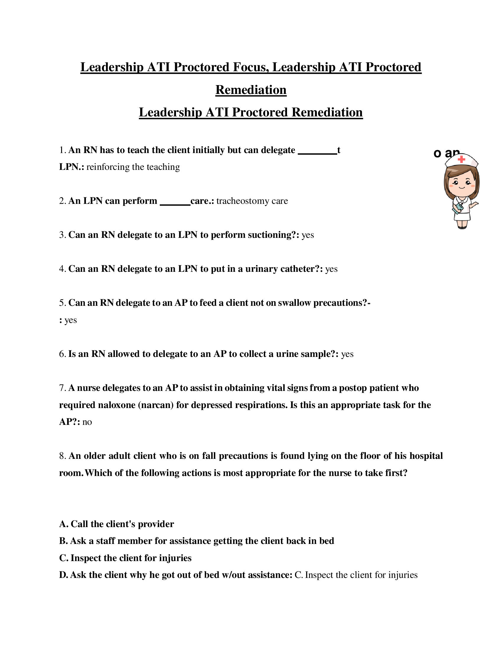 Leadership ATI Proctored Focus, Leadership ATI Proctored Remediation, Leadership ATI Proctored Remediation