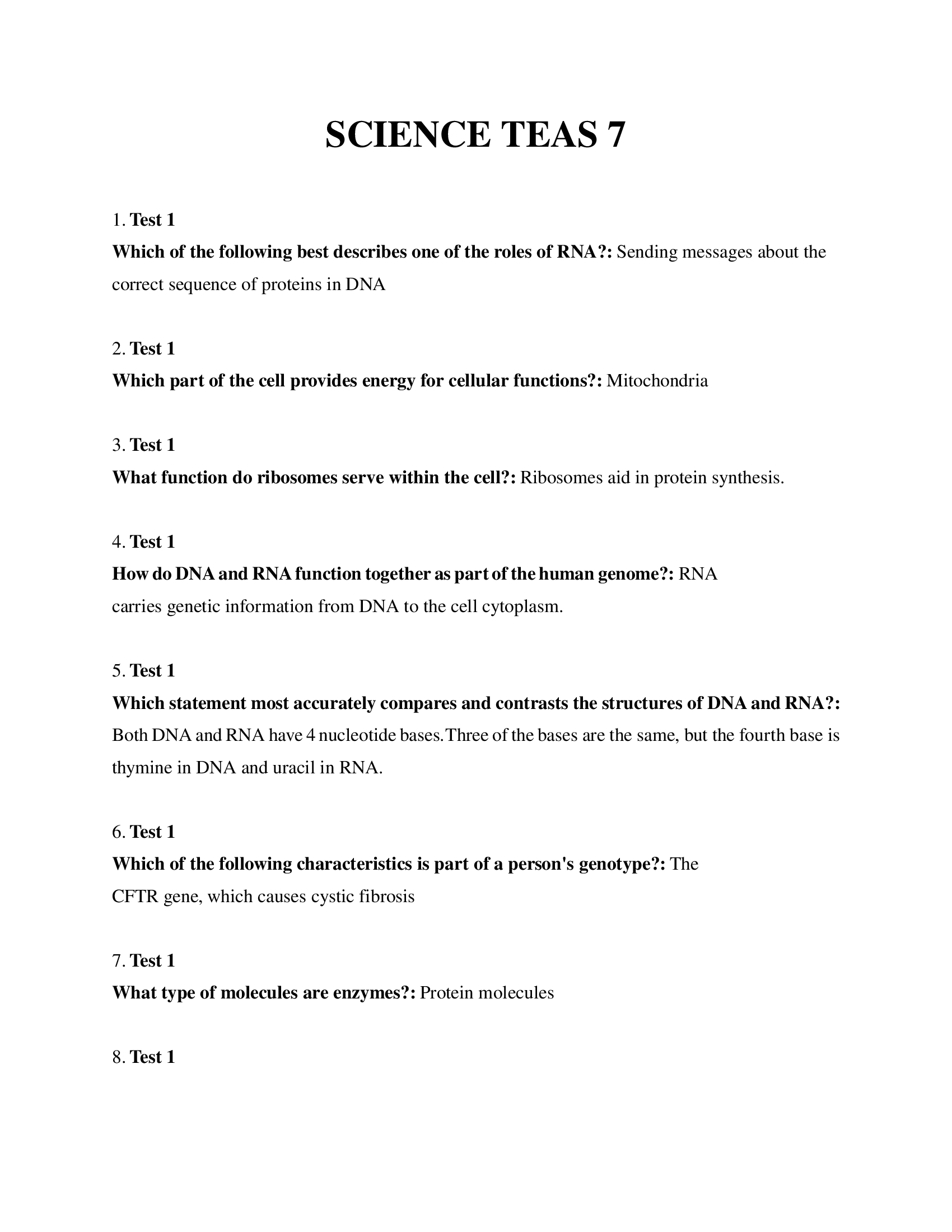 Science Teas 7 questions and answers exam review