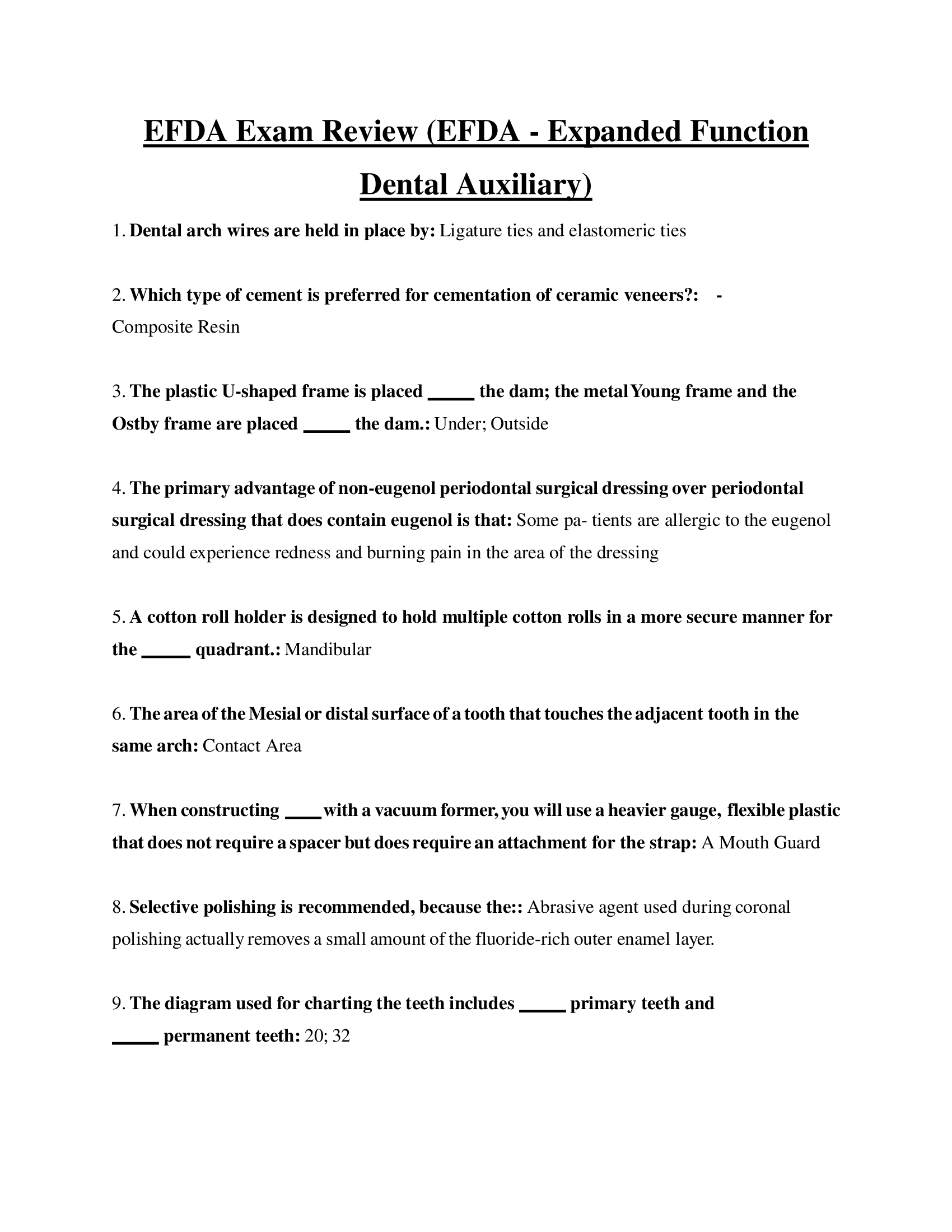 EFDA Exam Review (EFDA - Expanded Function Dental Auxiliary) 2023