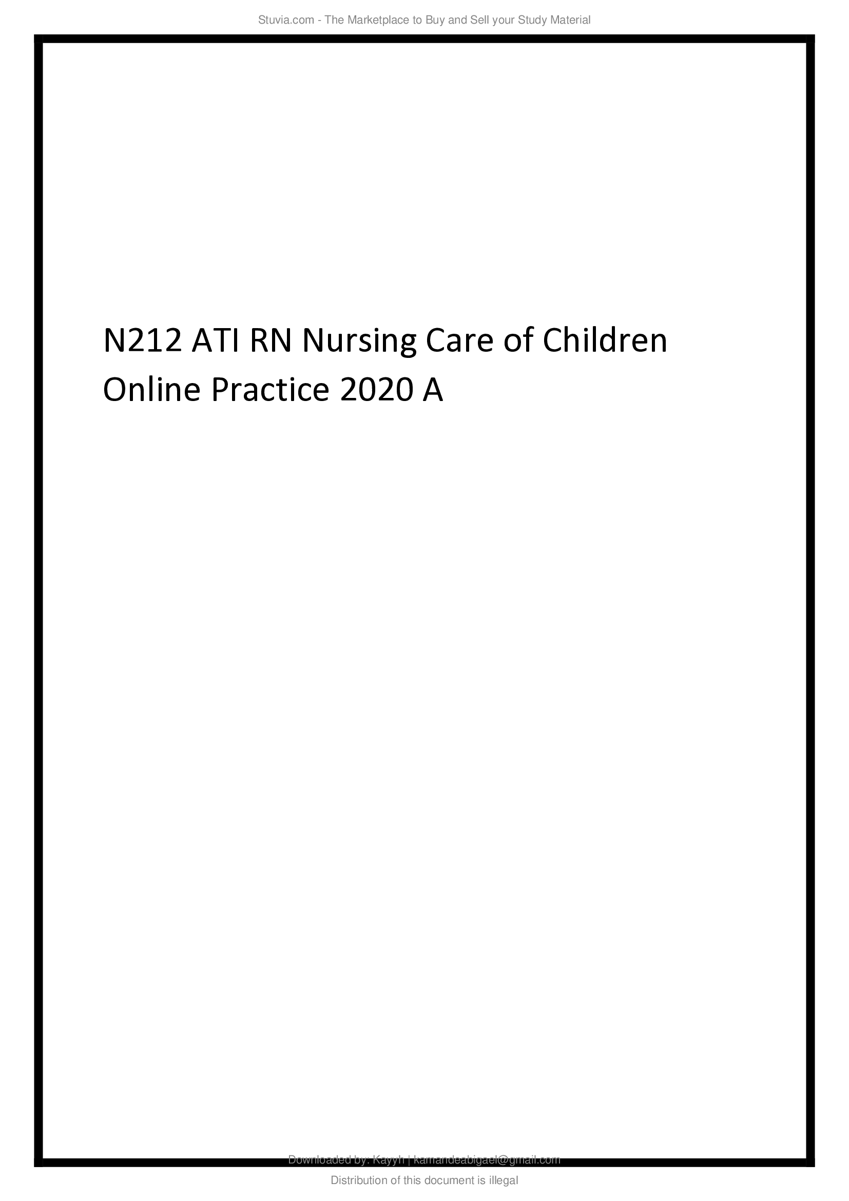N212 ATI RN Nursing Care of Children Online Practice 2020 A