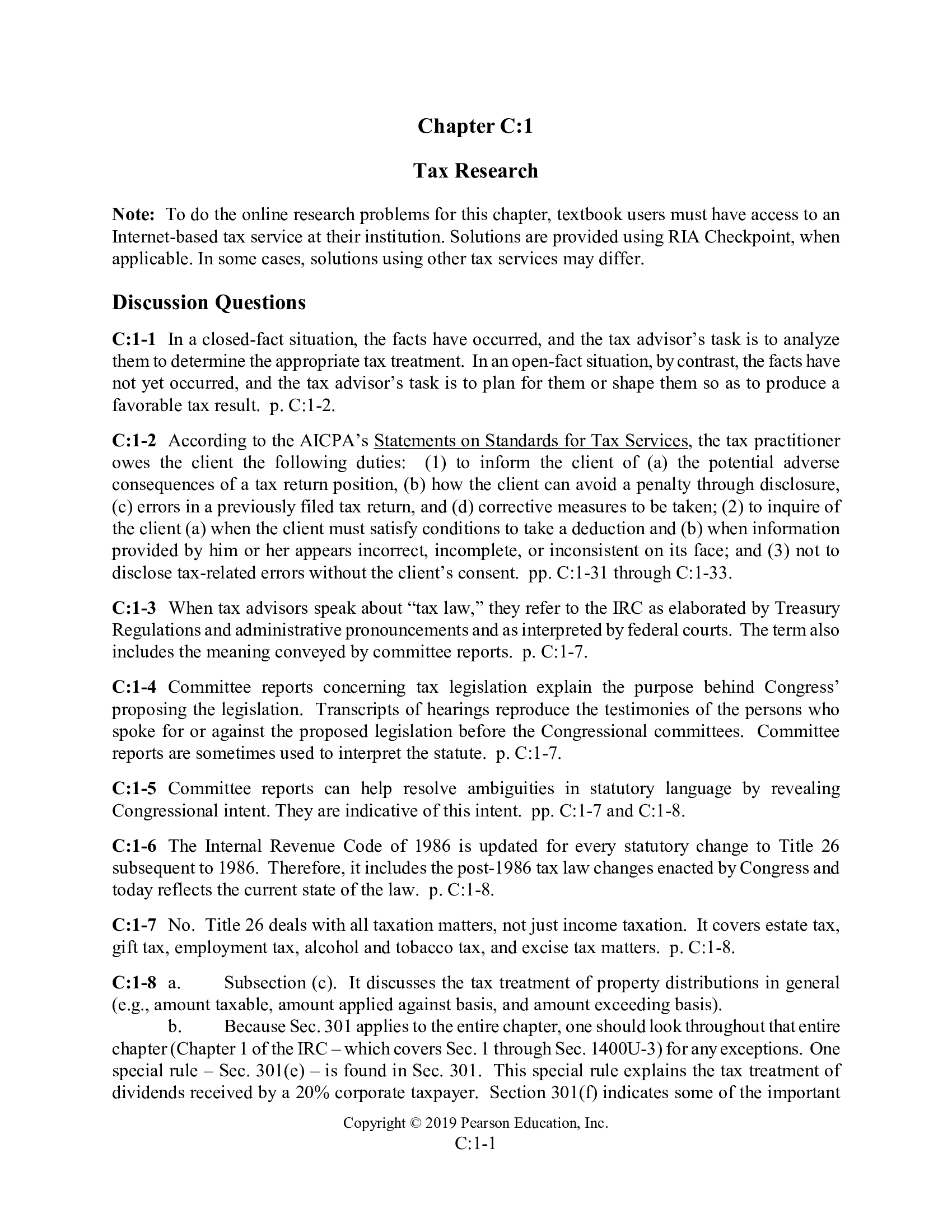 Solution Manual for Pearsons Federal Taxation 2019 Corporations Partnerships Estates and Trusts 32nd Edition by Rupert