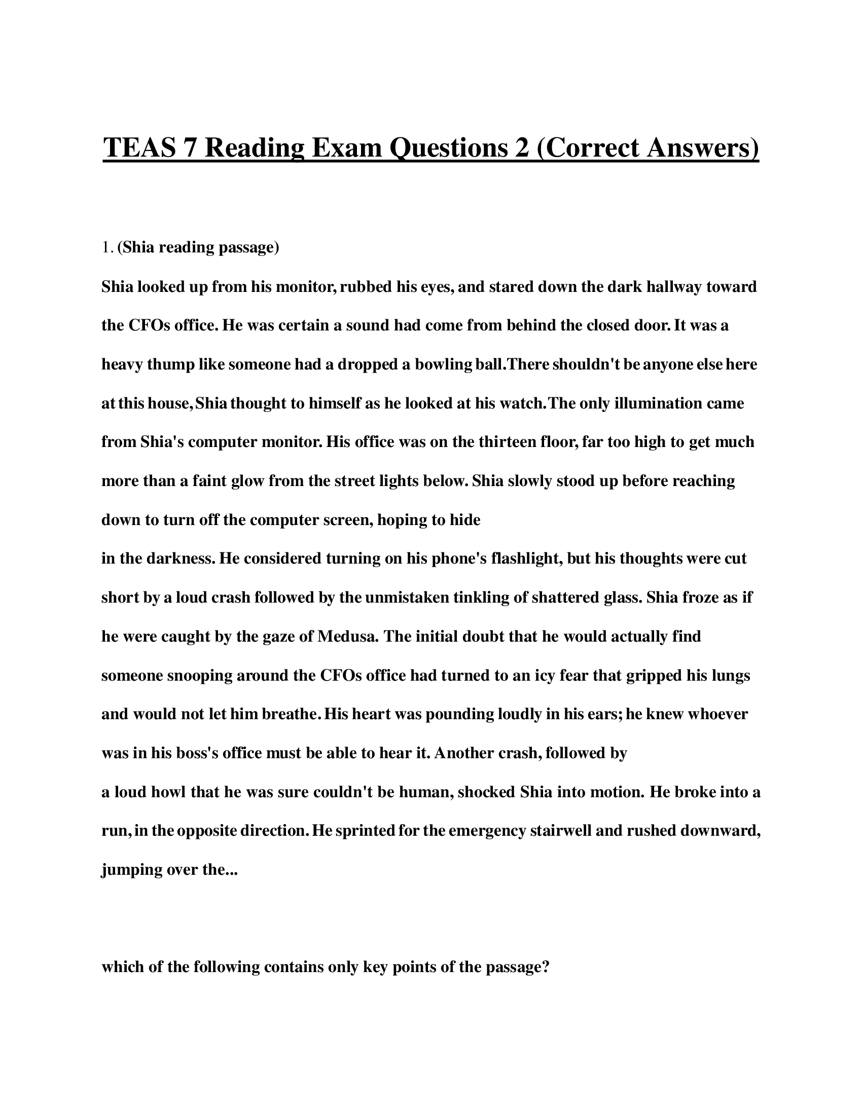 TEAS 7 Reading Exam Questions 2 (Correct Answers)
