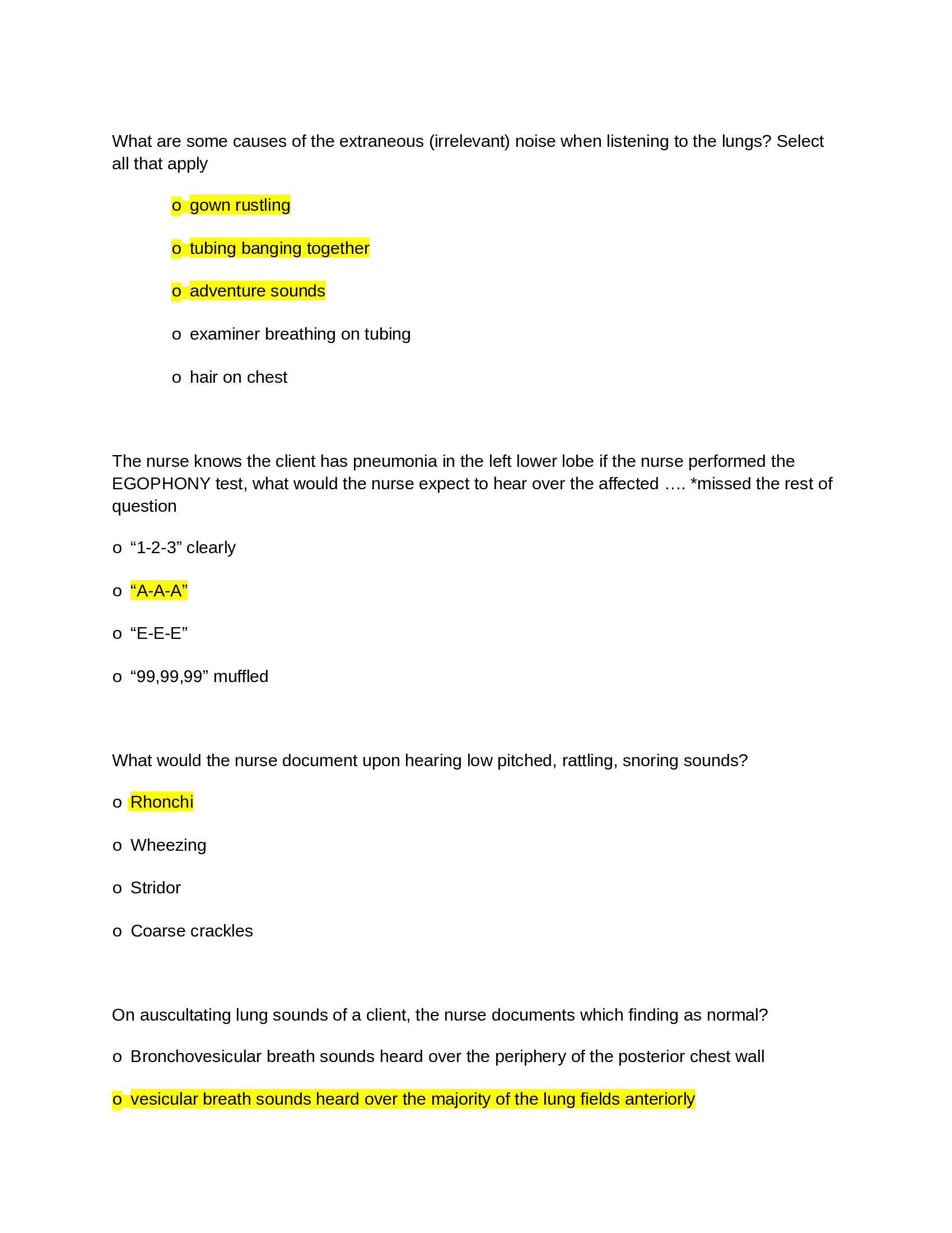 NUR 2180 Module 09 quiz Respiratory questions PA