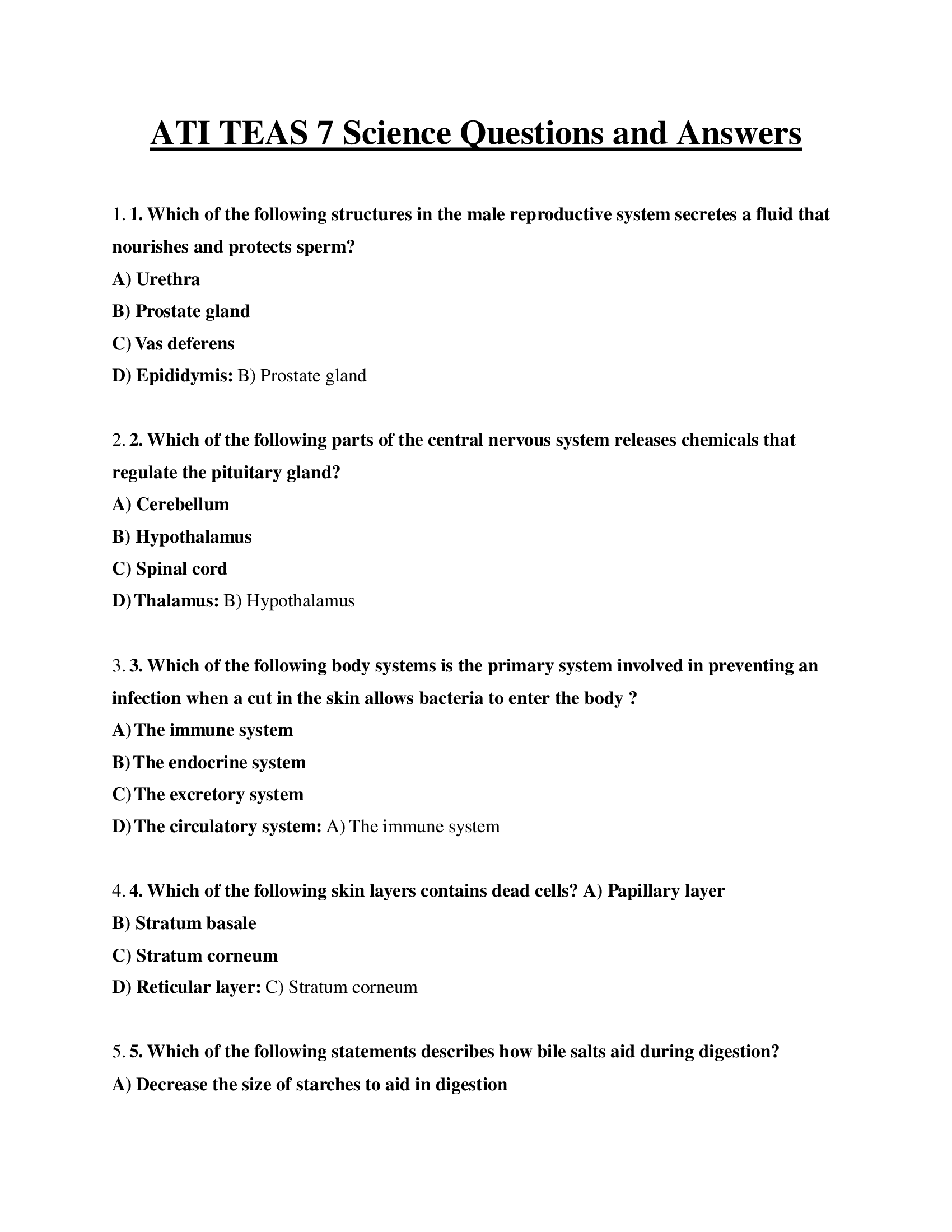 ATI TEAS 7 Science Questions and Answers