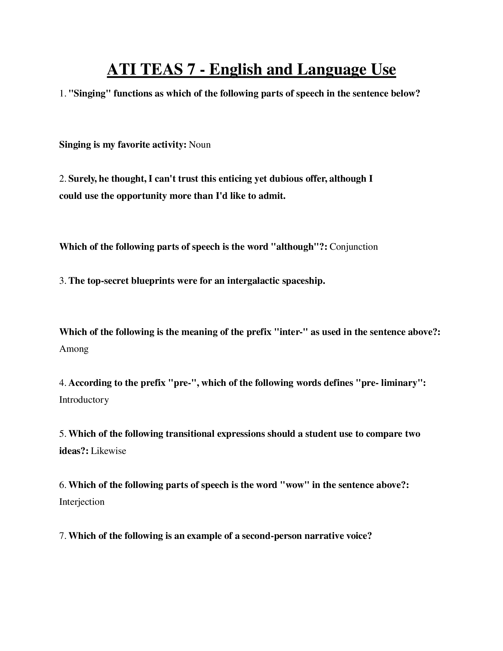 ATI TEAS 7 - English and Language Use