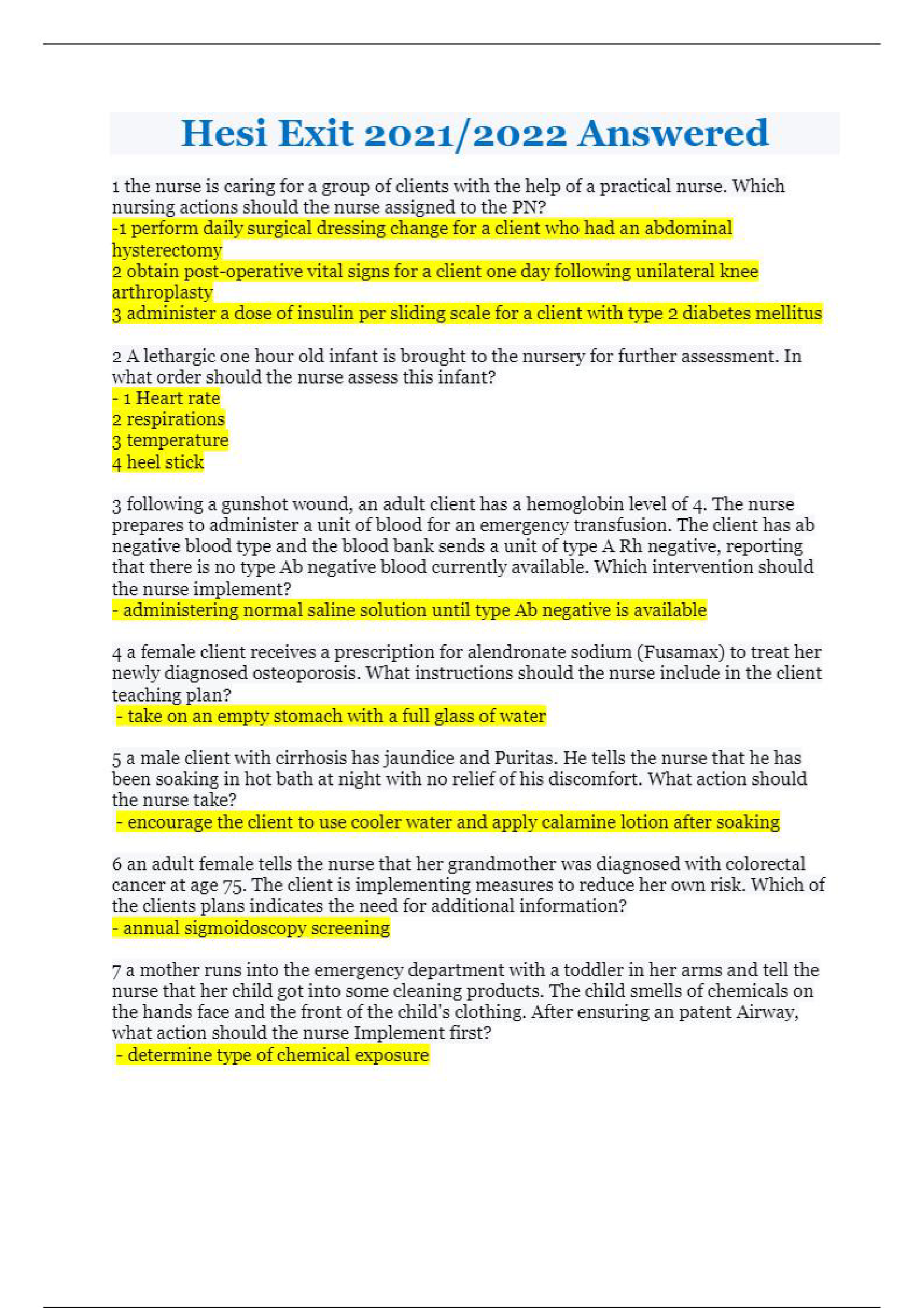 Hesi Exit 2021,2022 Answered A+ Graded solution guide.