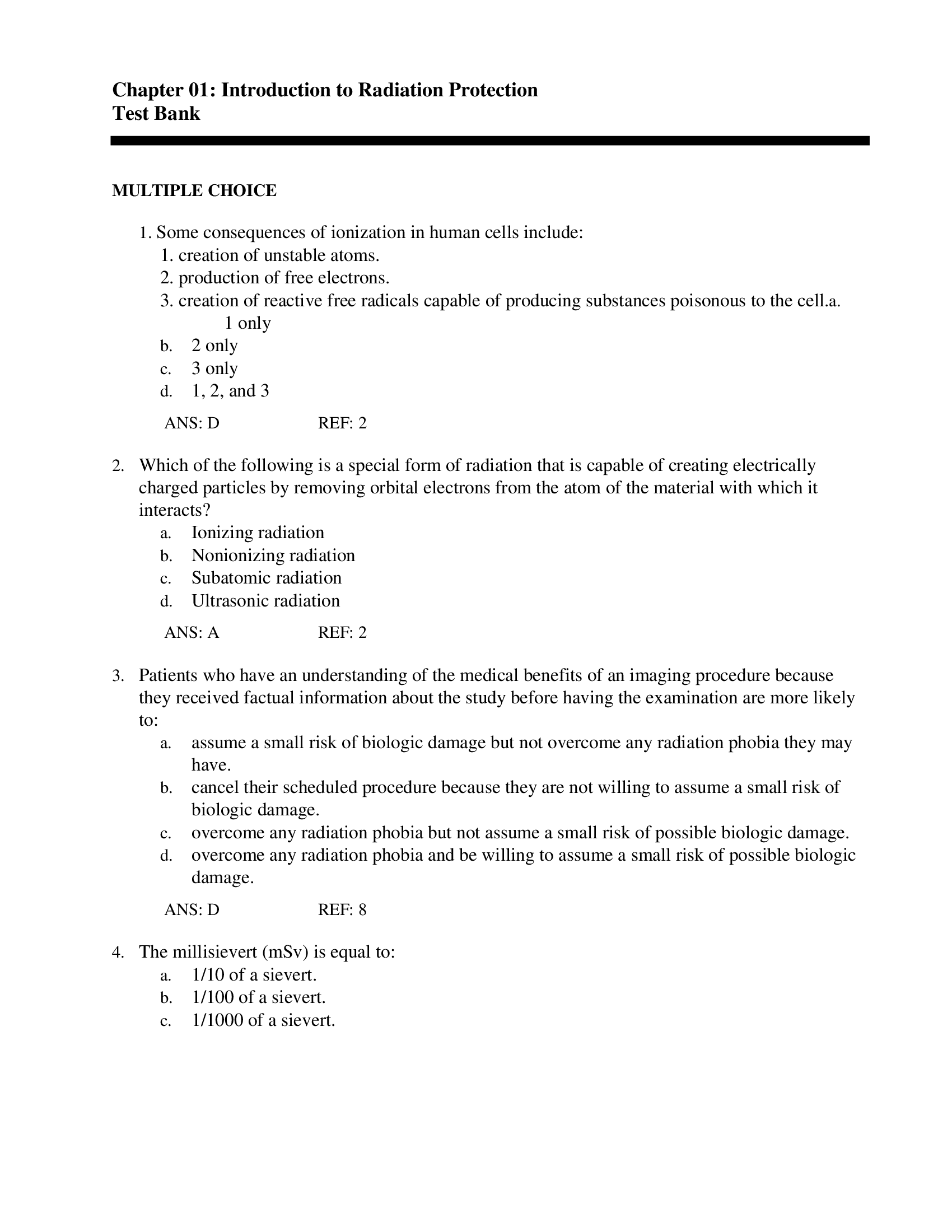 Test Bank for Radiation Protection in Medical Radiography 7th Edition by Sherer