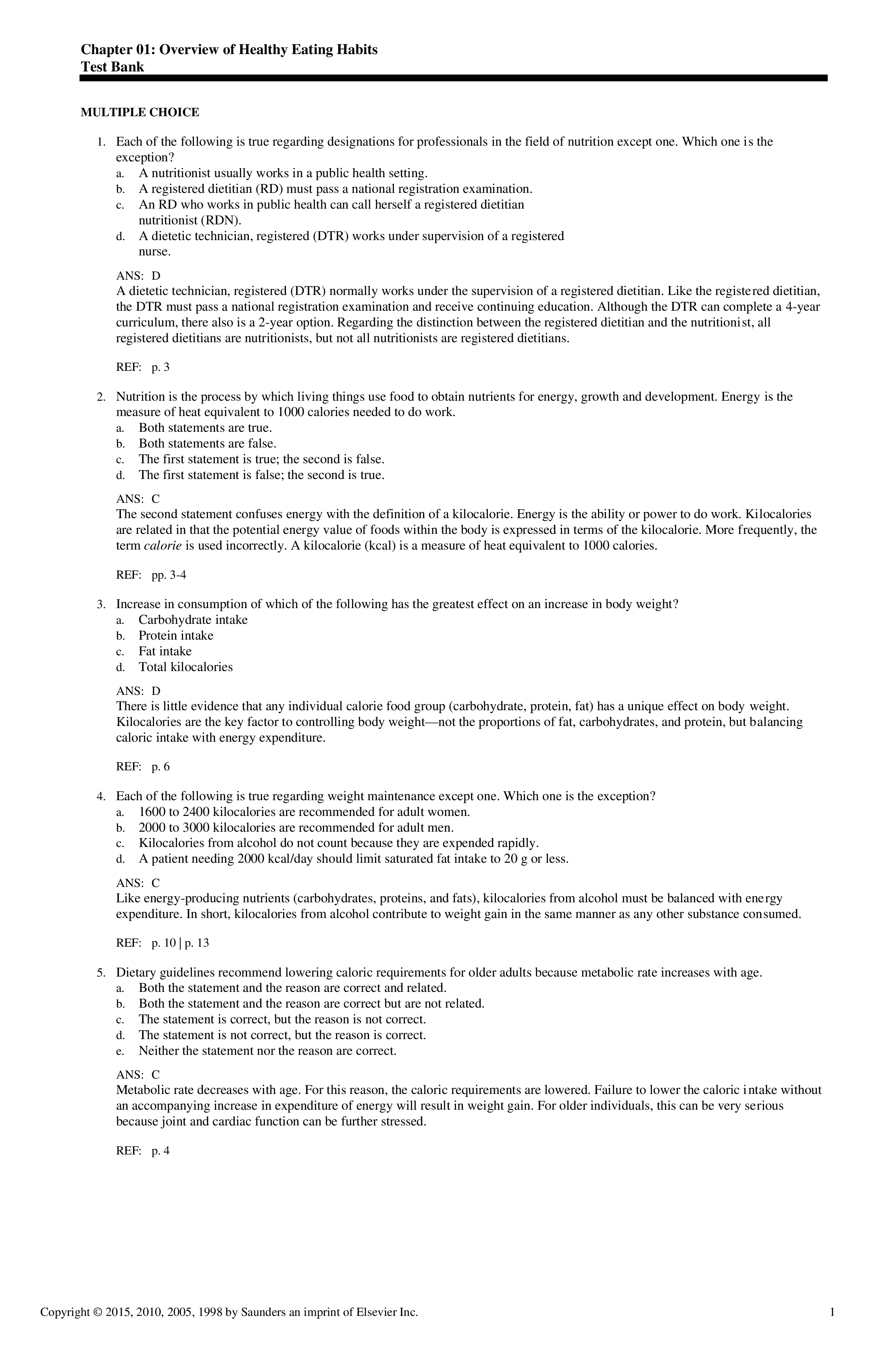 Test Bank for The Dental Hygienists Guide to Nutritional Care 4th Edition by Stegeman..