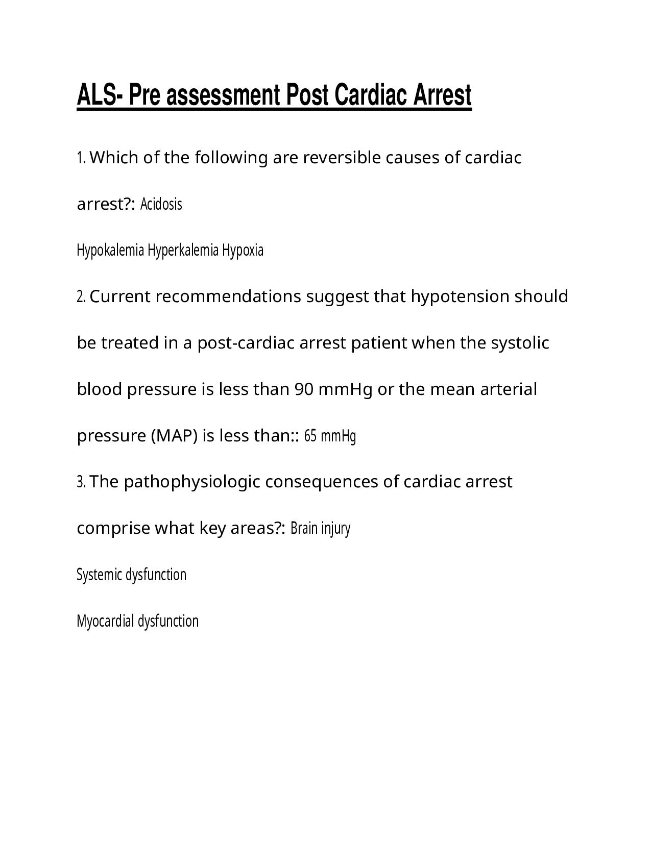 ALS- Pre assessment Post Cardiac Arrest Questions with Correct Answers 2025/2026