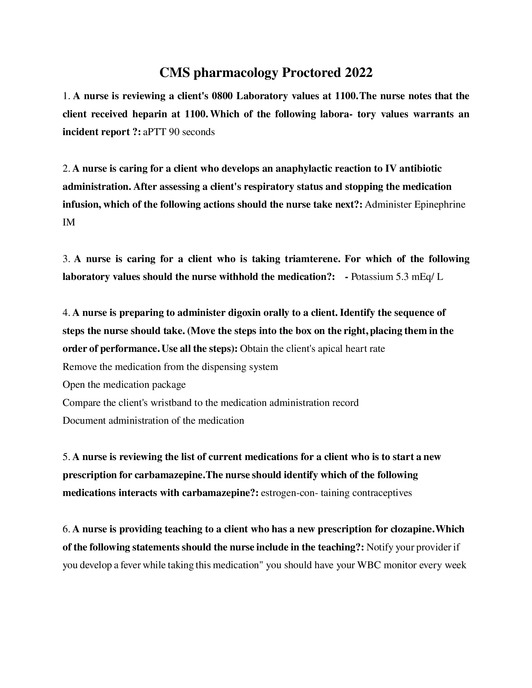 CMS pharmacology Proctored 2022