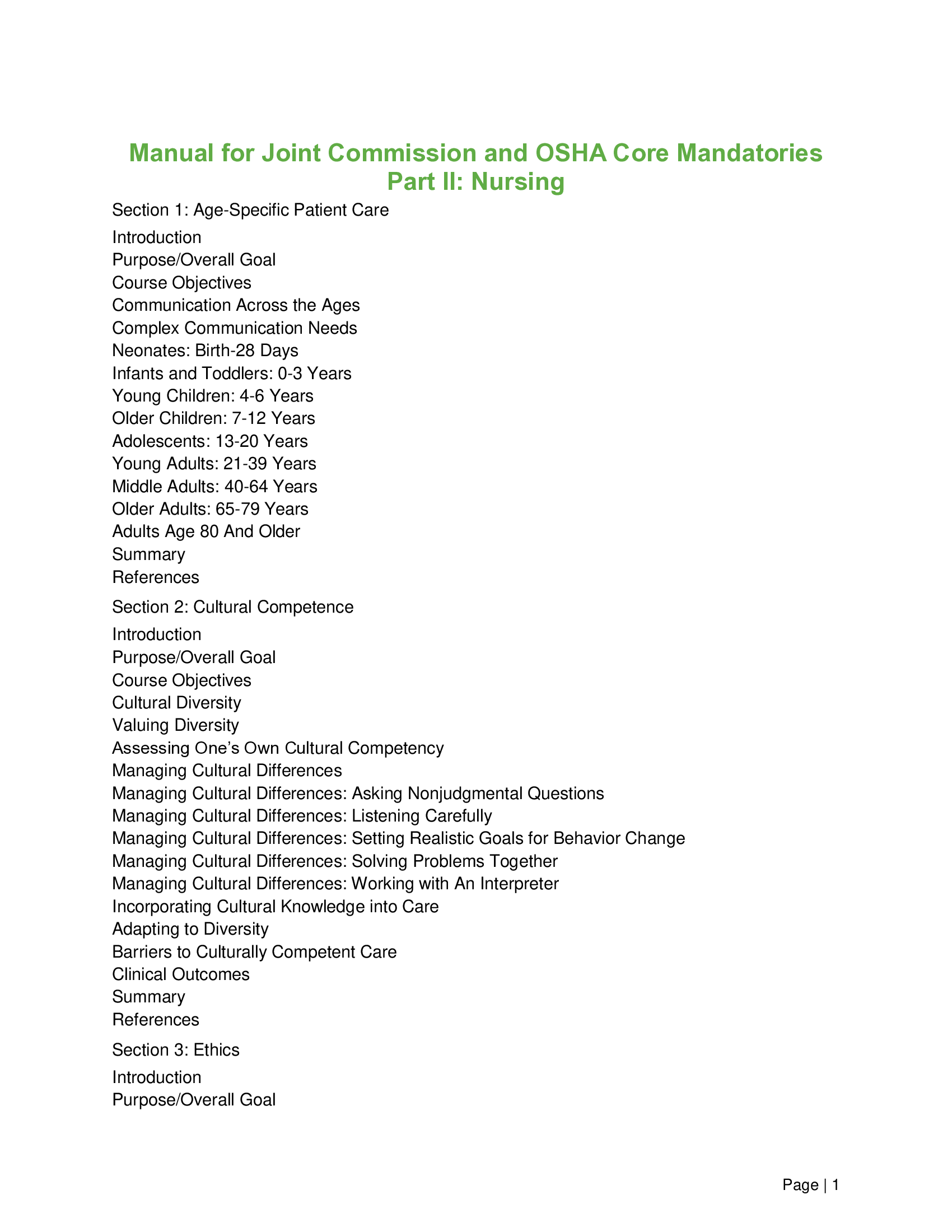 Manual for Joint Commission and OSHA Core Mandatories Part II: Nursing