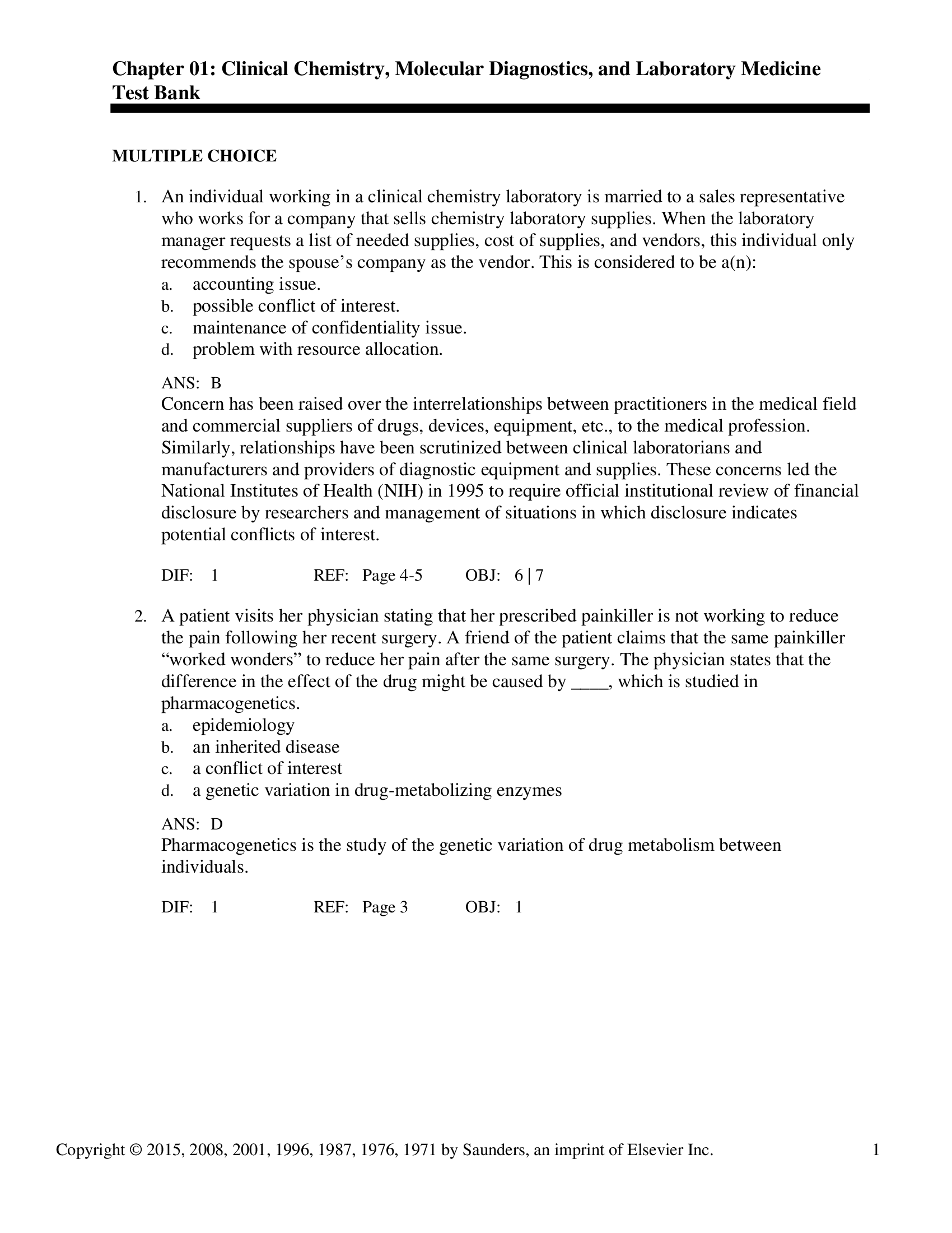 Test Bank for Tietz Fundamentals of Clinical Chemistry and Molecular Diagnostics 7th Edition by Burtis..