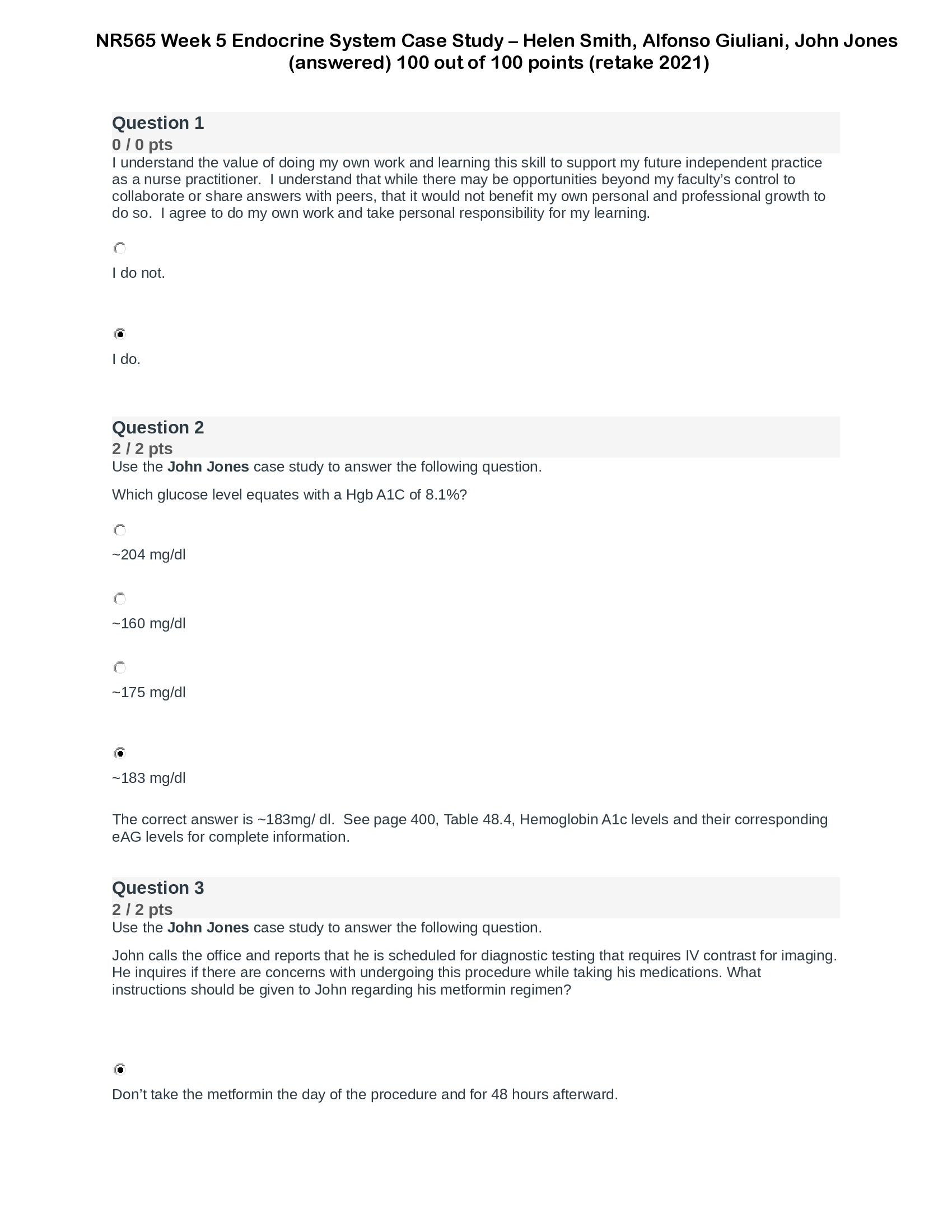 NR565 Week 5 Endocrine System Case Study