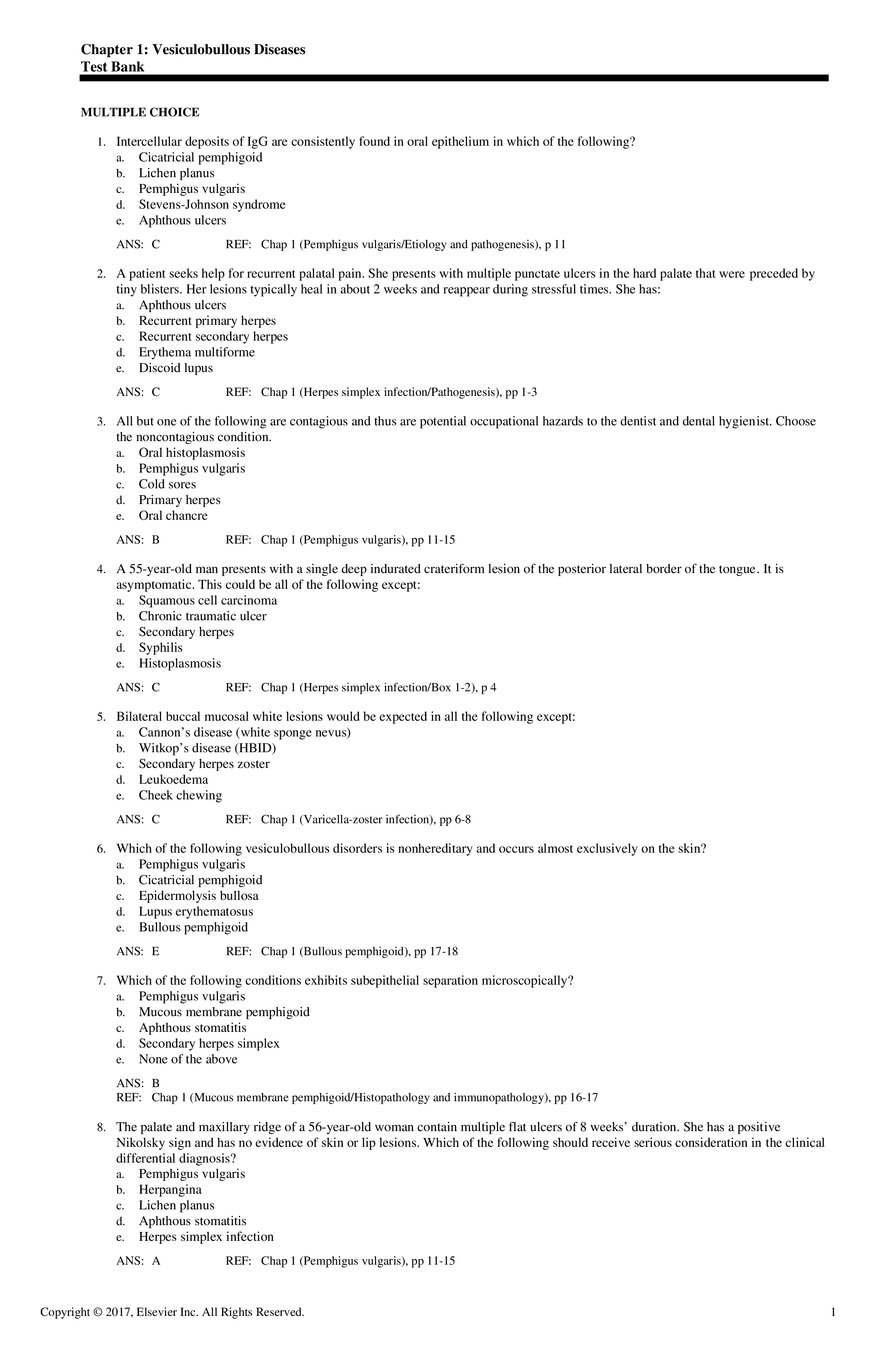 Test Bank for Oral Pathology 7th Edition by Regezi