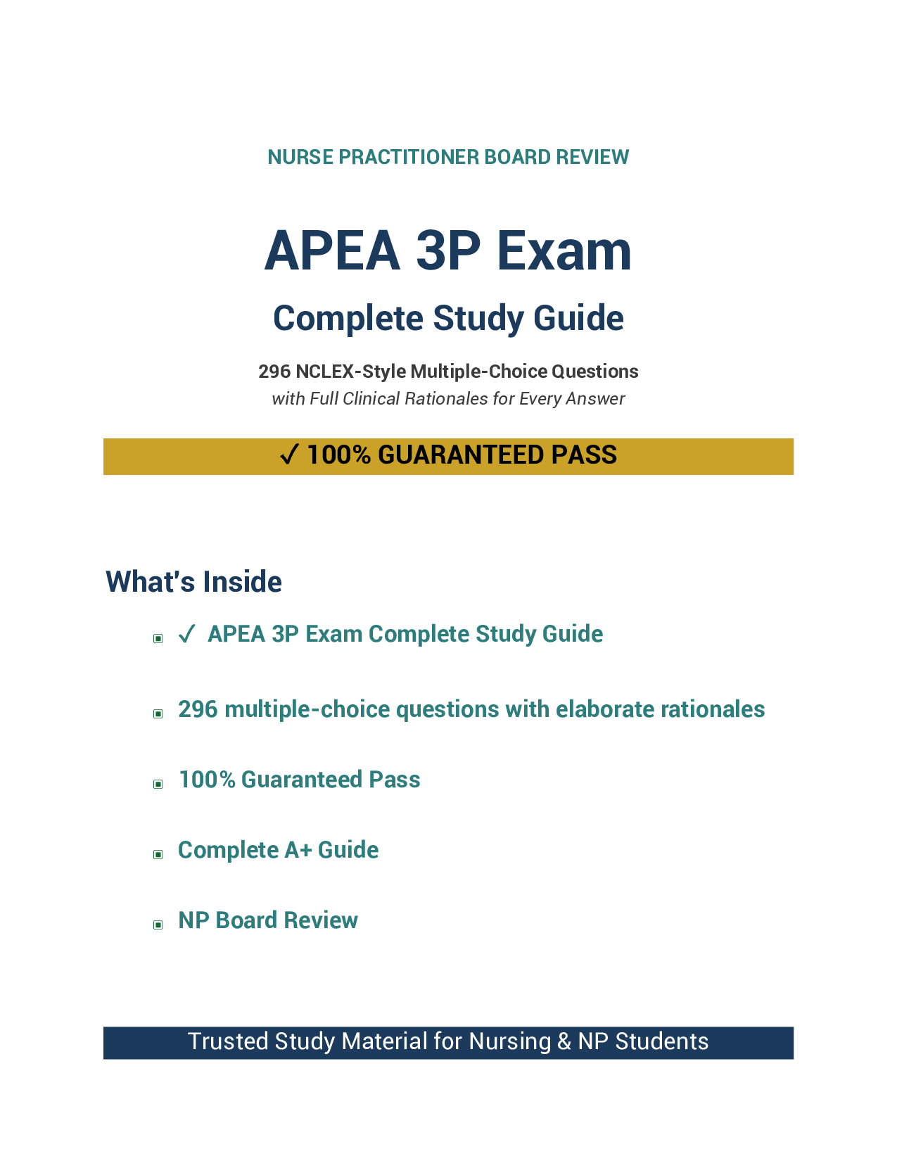 APEA 3P Exam Complete Study Guide | NP Board Review | 296 Multiple-Choice Practice Questions with Detailed Rationales