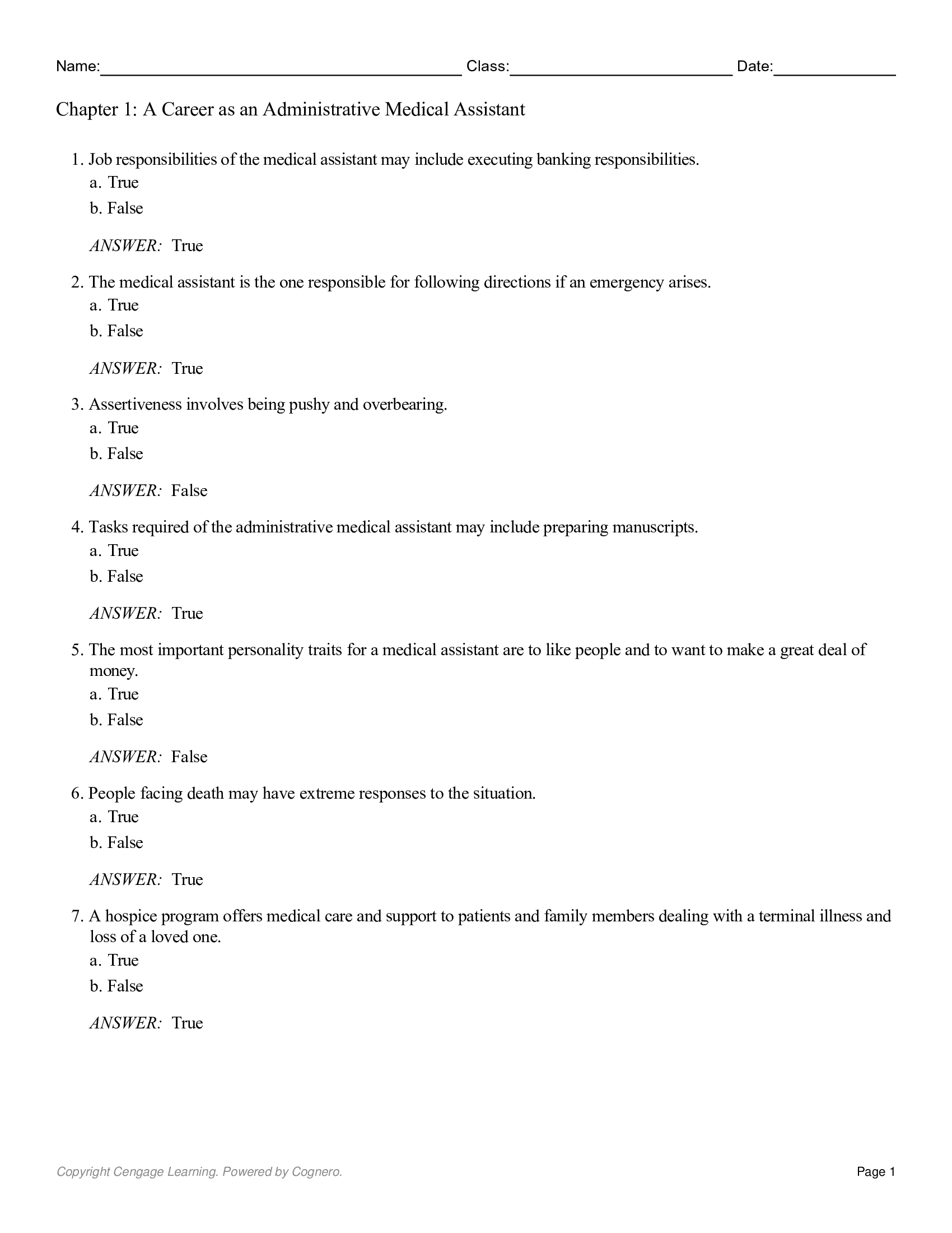 Test Bank for Administrative Medical Assisting 8th Edition by French