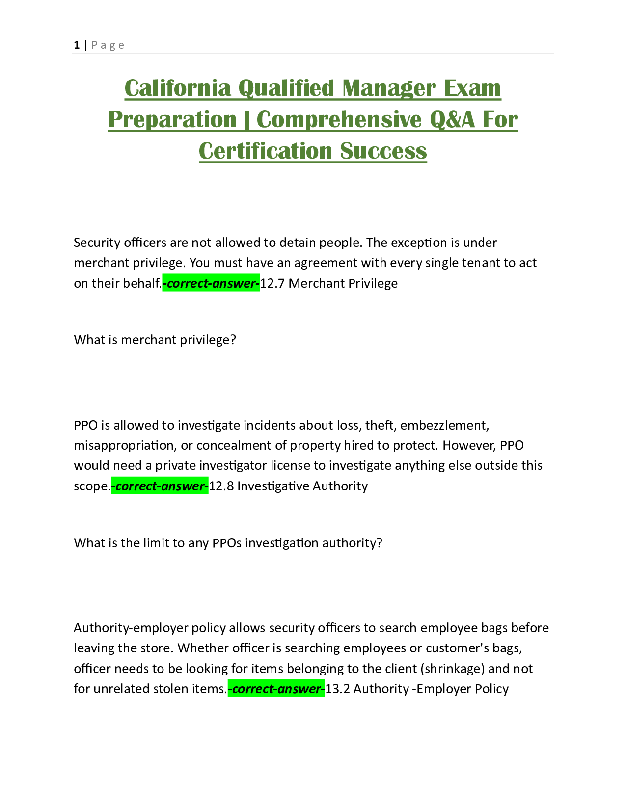 California Qualified Manager Exam Preparation Study Guide with Practice Questions