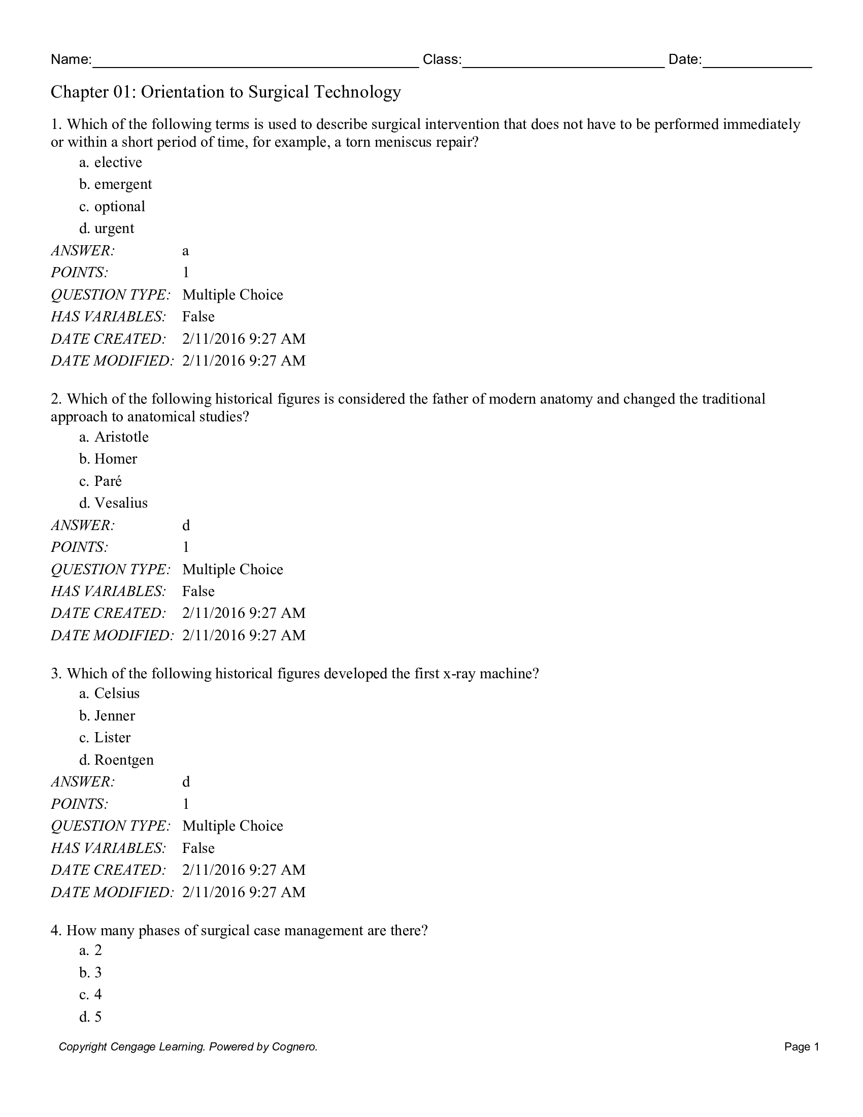 Test Bank for Surgical Technology for the Surgical Technologist 5th Edition..