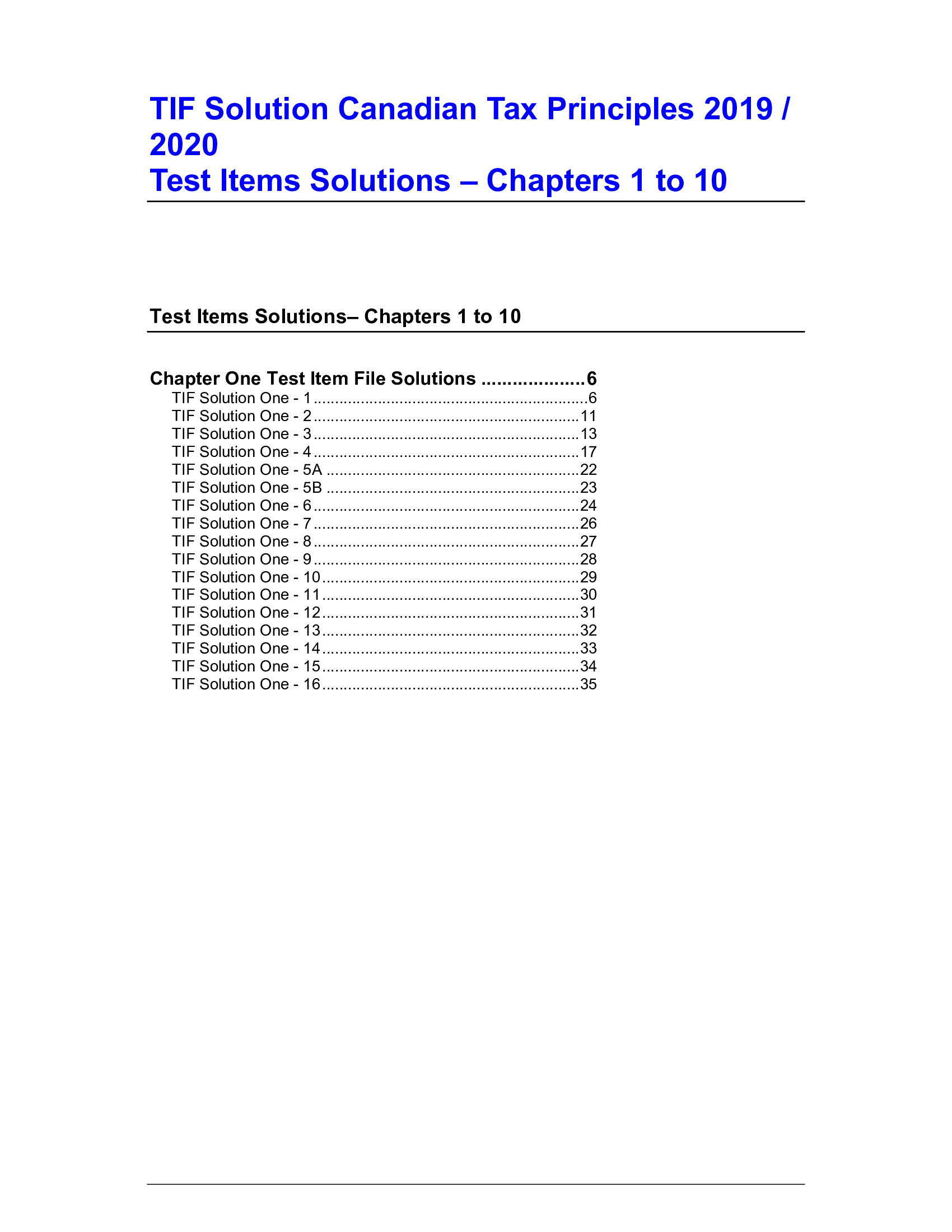TIF Solution Canadian Tax Principles 2019-2020 Test Items Solutions