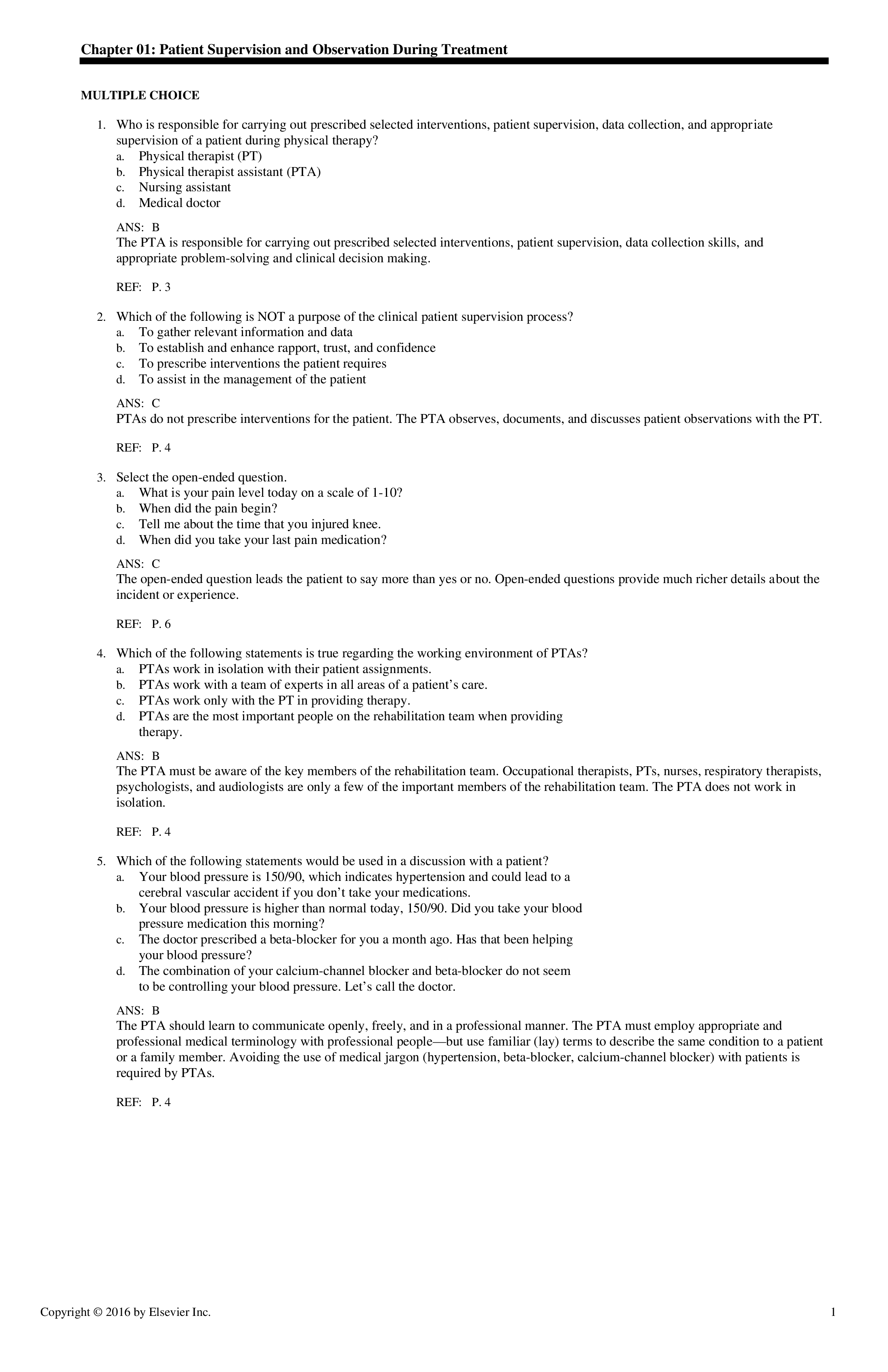 Test Bank for Fundamental Orthopedic Management for the Physical Therapist Assistant 4th Edition by Manske