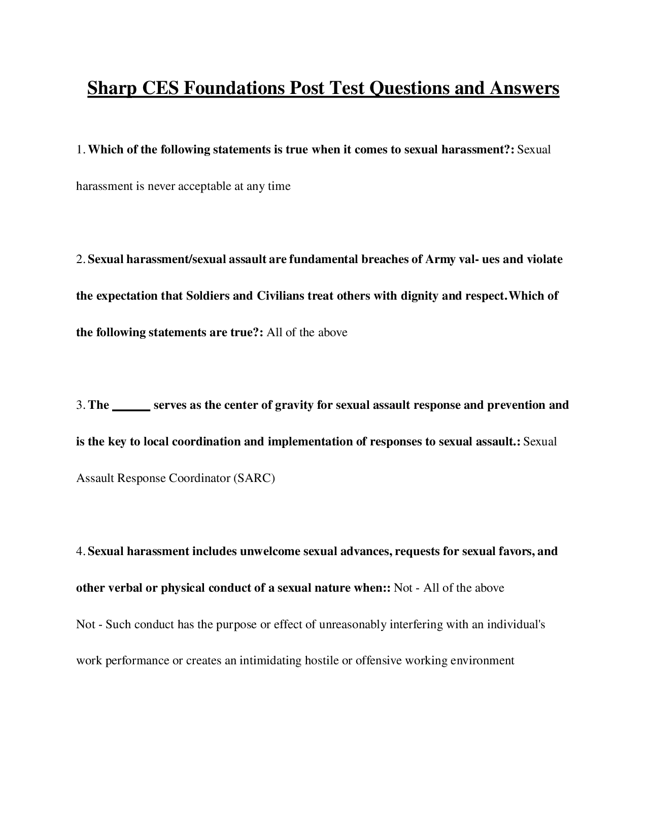 Army SHARP CES Foundations Final Exam 2026 | Graded A+ Verified Solutions