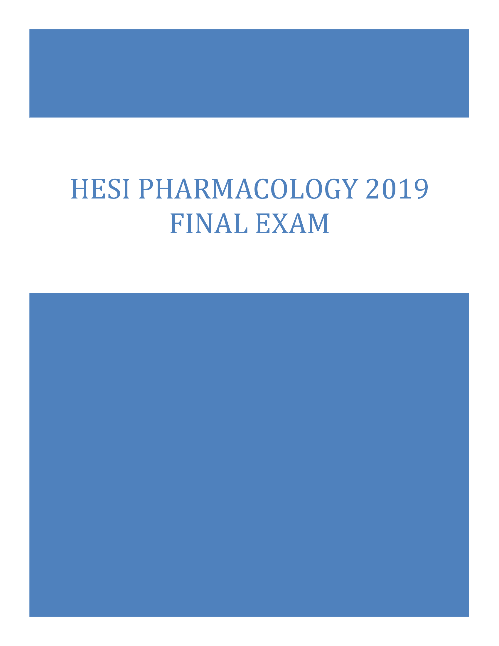 HESI PHARMACOLOGY 2019 FINAL EXAM