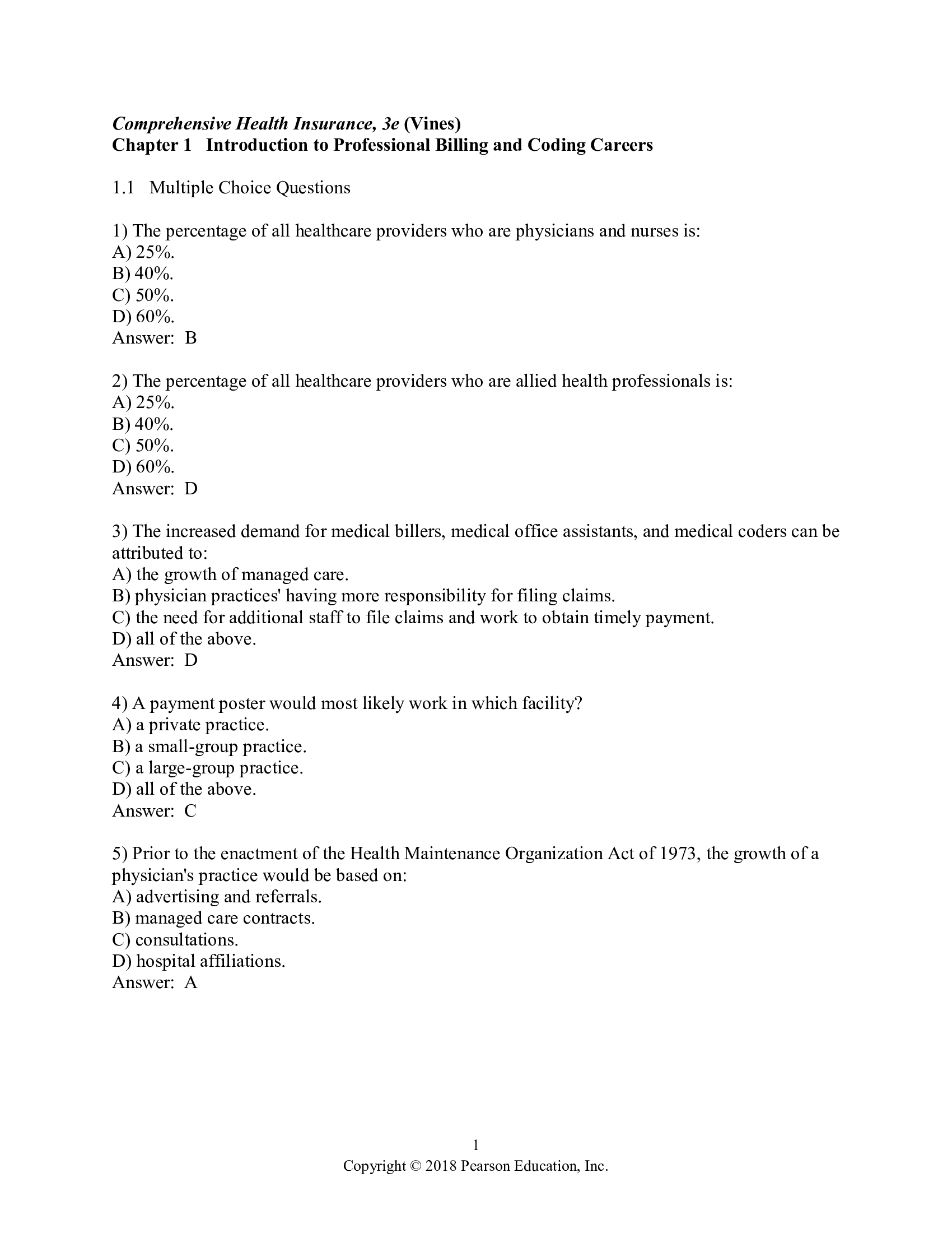 Test Bank for Comprehensive Health Insurance 3rd Edition by Vines