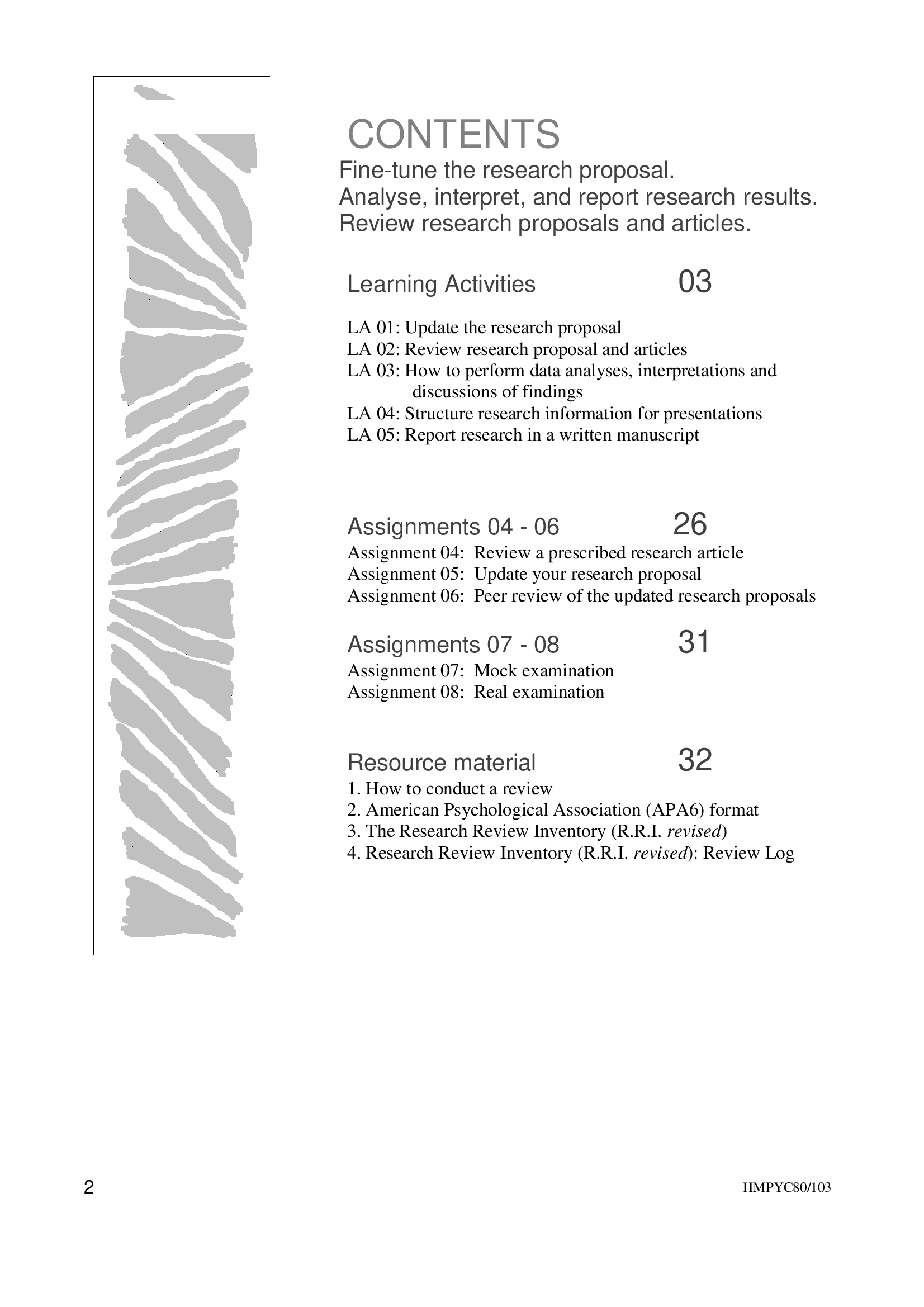 HMPYC80 Research Methodology Assignment 2 Research Review Inventory (R.R.I) Revised 2022
