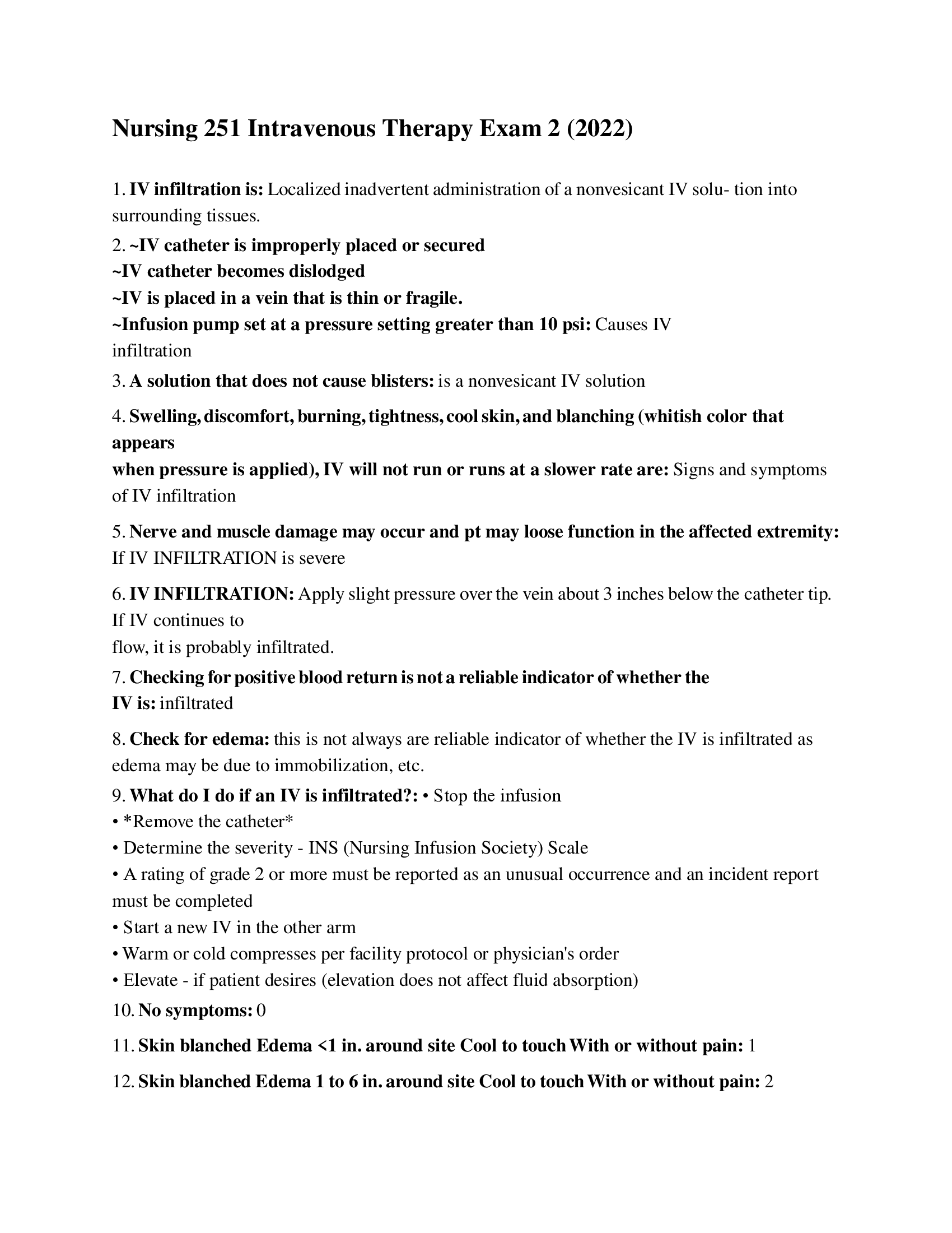 Nursing 251 Intravenous Therapy Exam 2 (2022)