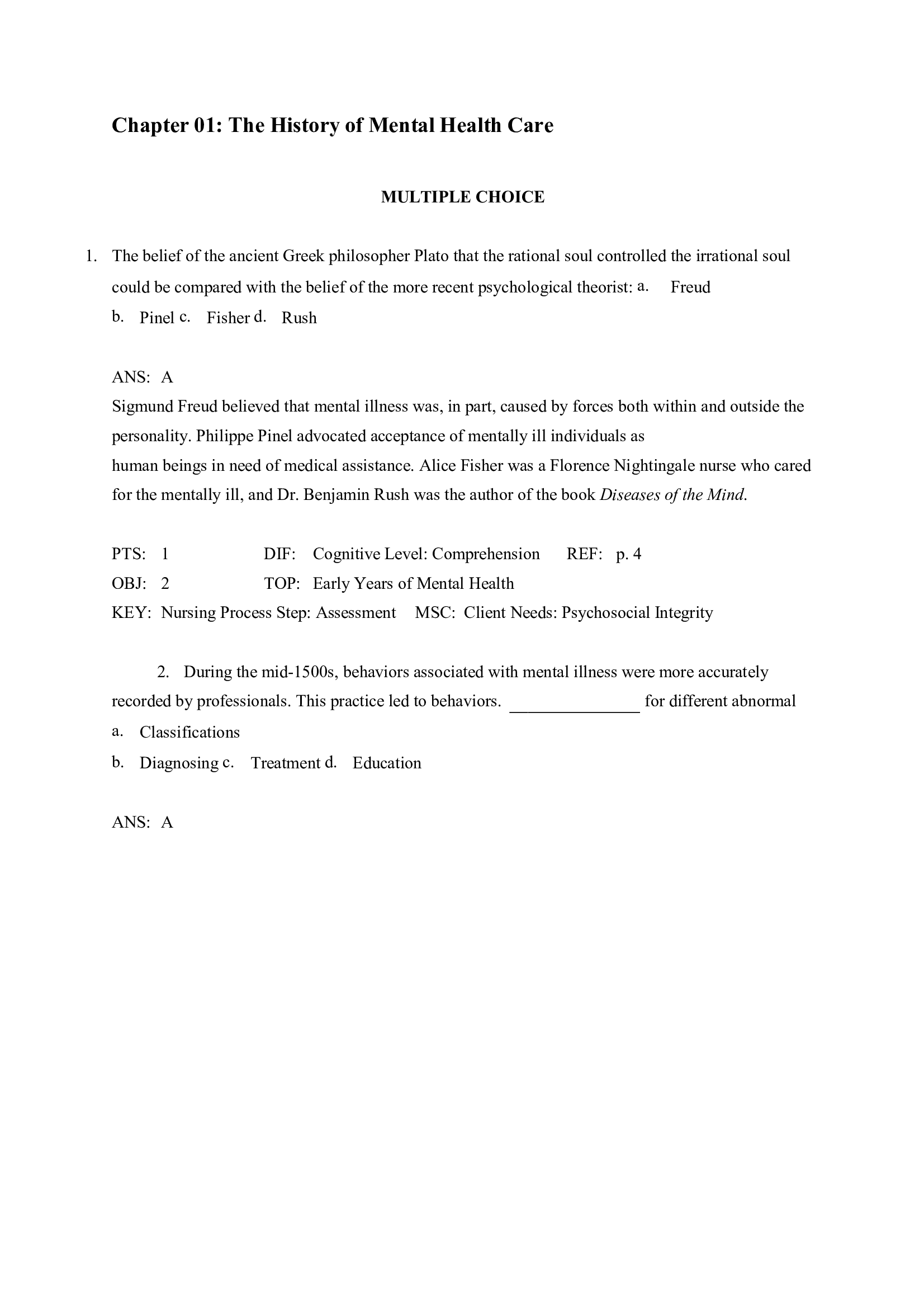 FOUNDATIONS OF MENTAL HEALTH CARE 11TH EDITION BY MORRISON-VALFRE TEST BANK