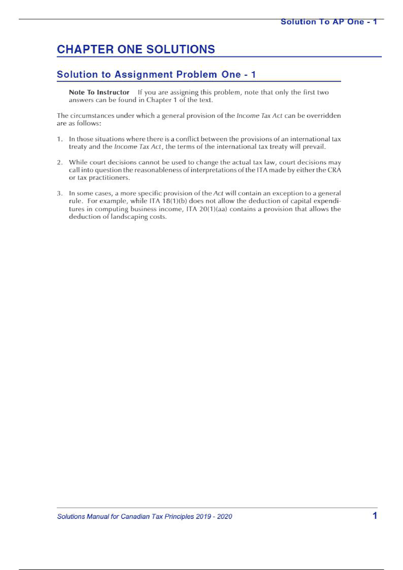 SOLUTION MANUAL FOR CANADIAN TAX PRINCIPLES, 2019- 2020 EDITION, CLARENCE BYRD, IDA CHEN