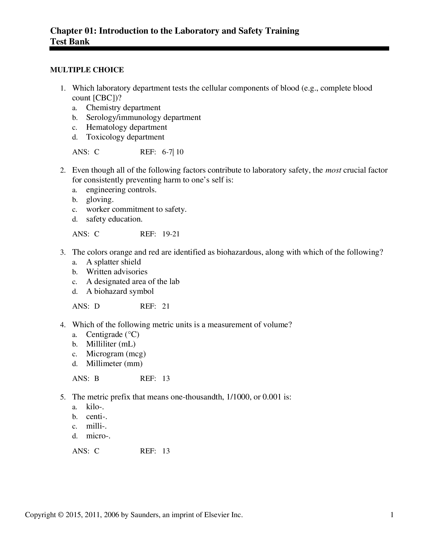 Test Bank for Laboratory and Diagnostic Testing in Ambulatory Care 3rd Edition by Garrels..