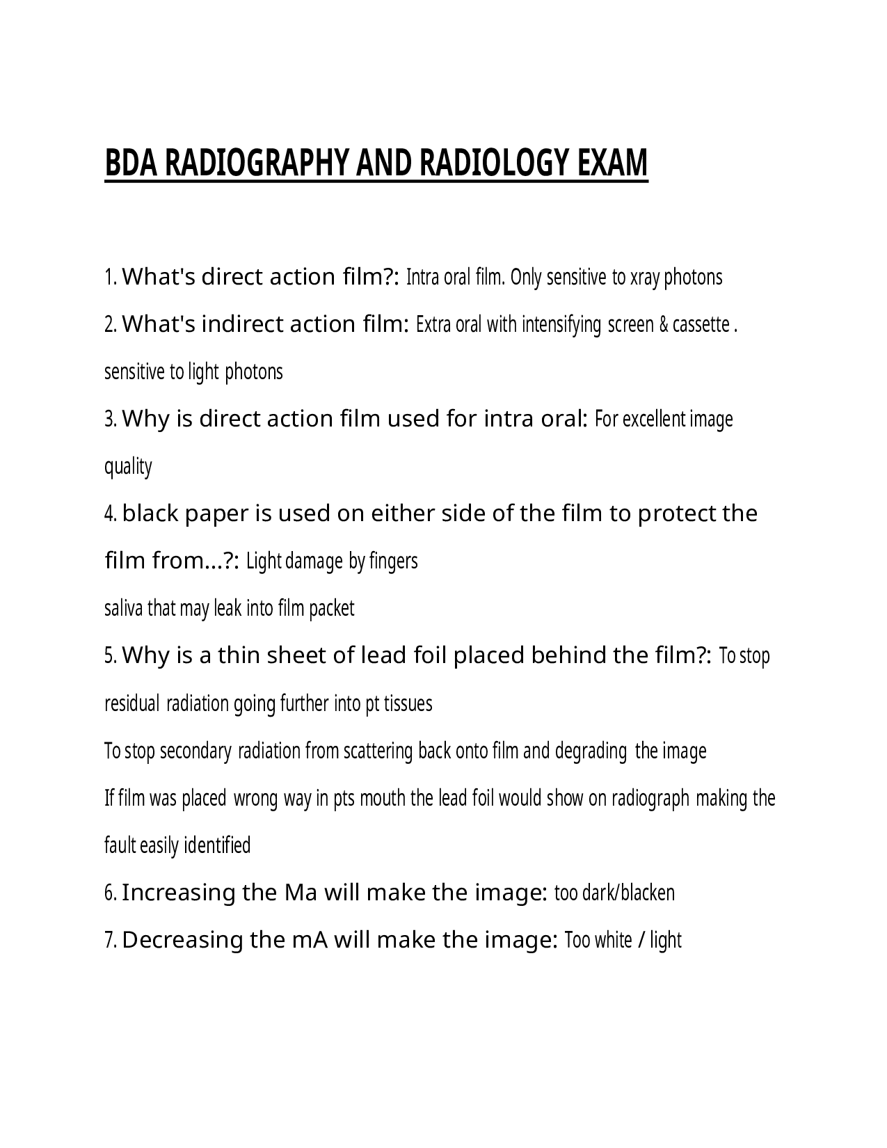 BDA Radiography and Radiology Questions and Answers 2026