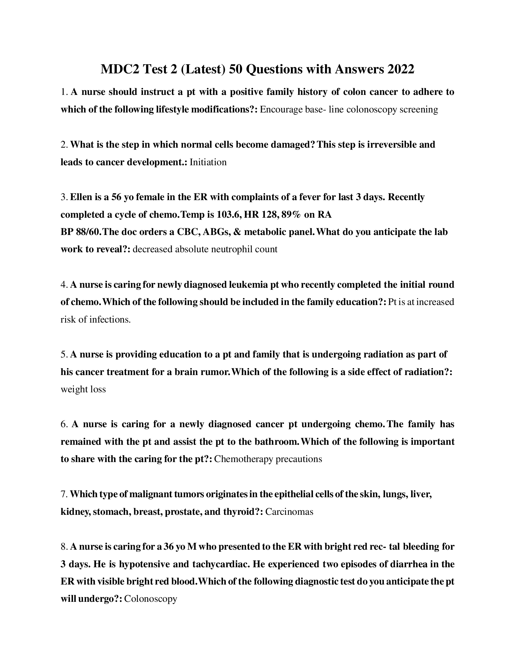 MDC2 Test 2 (Latest) 50 Questions with Answers 2022