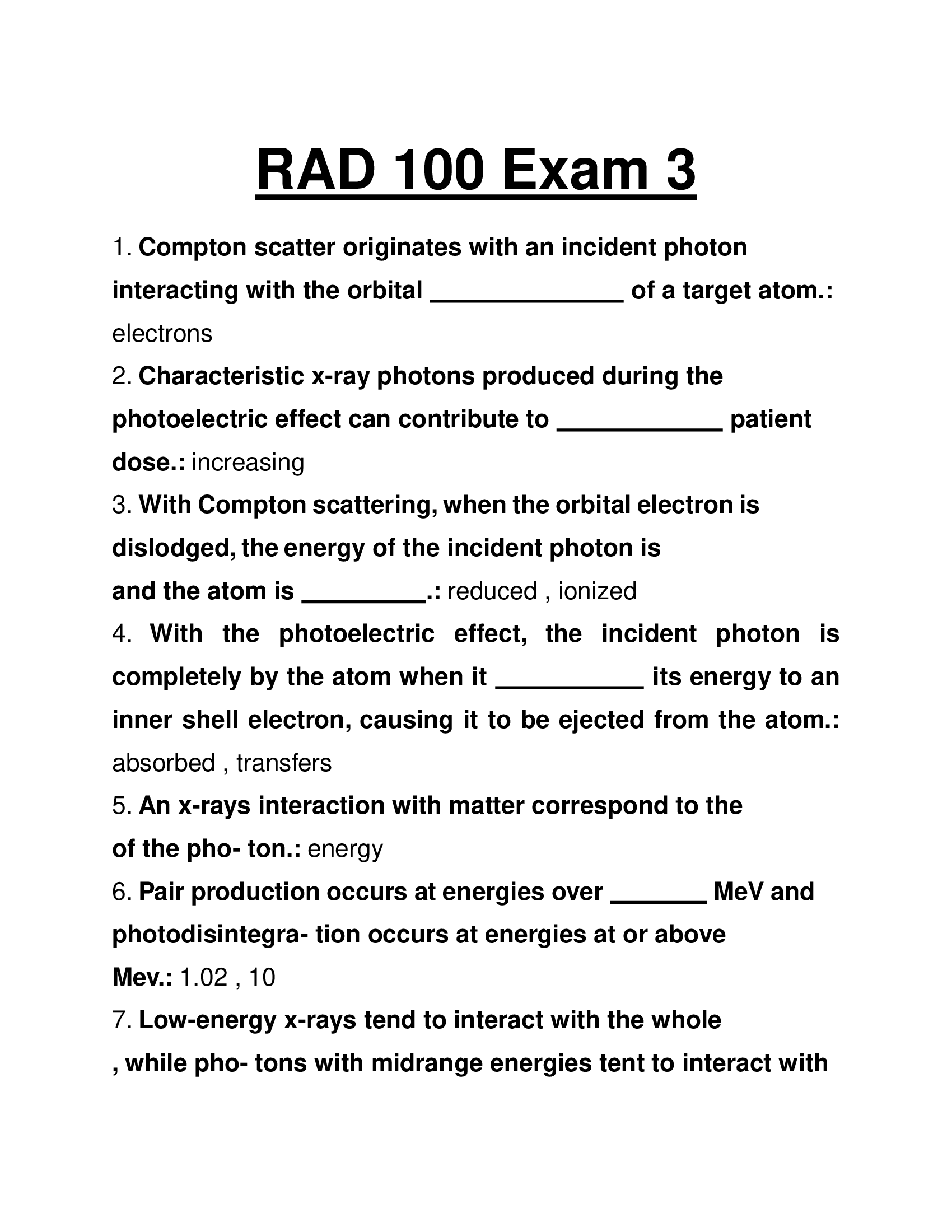 RAD 100 - Exam 3 Questions and Answers 2026