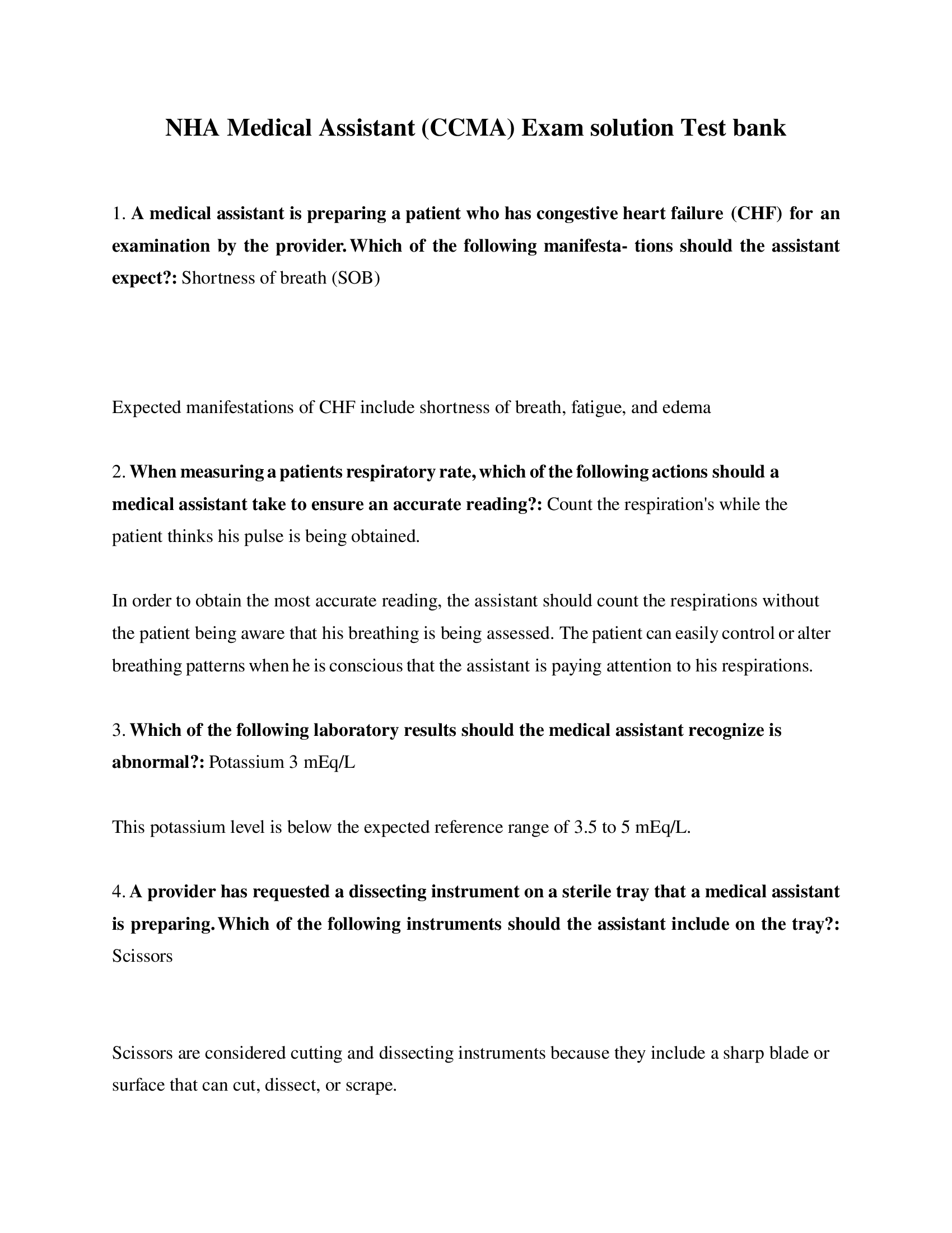 NHA Medical Assistant (CCMA) Exam solution Test bank Latest 2022