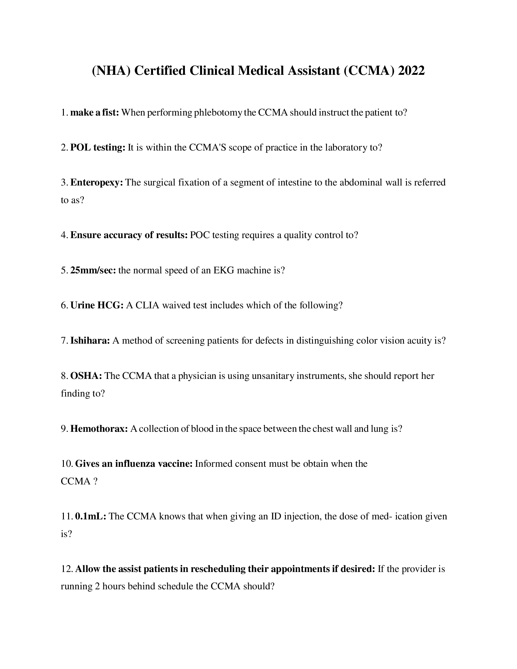 (NHA) Certified Clinical Medical Assistant (CCMA) 2022