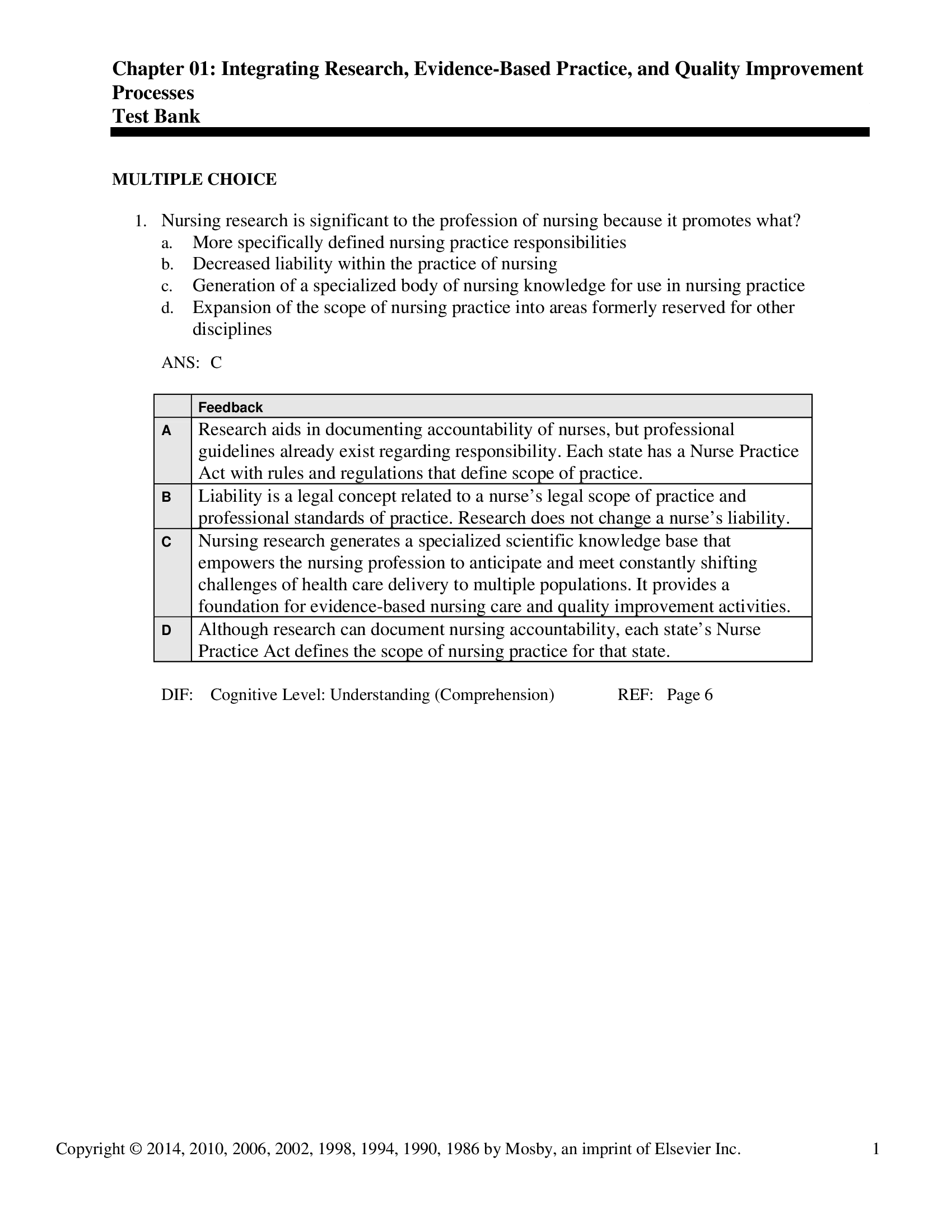 Test Bank for Nursing Research 11th Edition by LoBiondo Wood