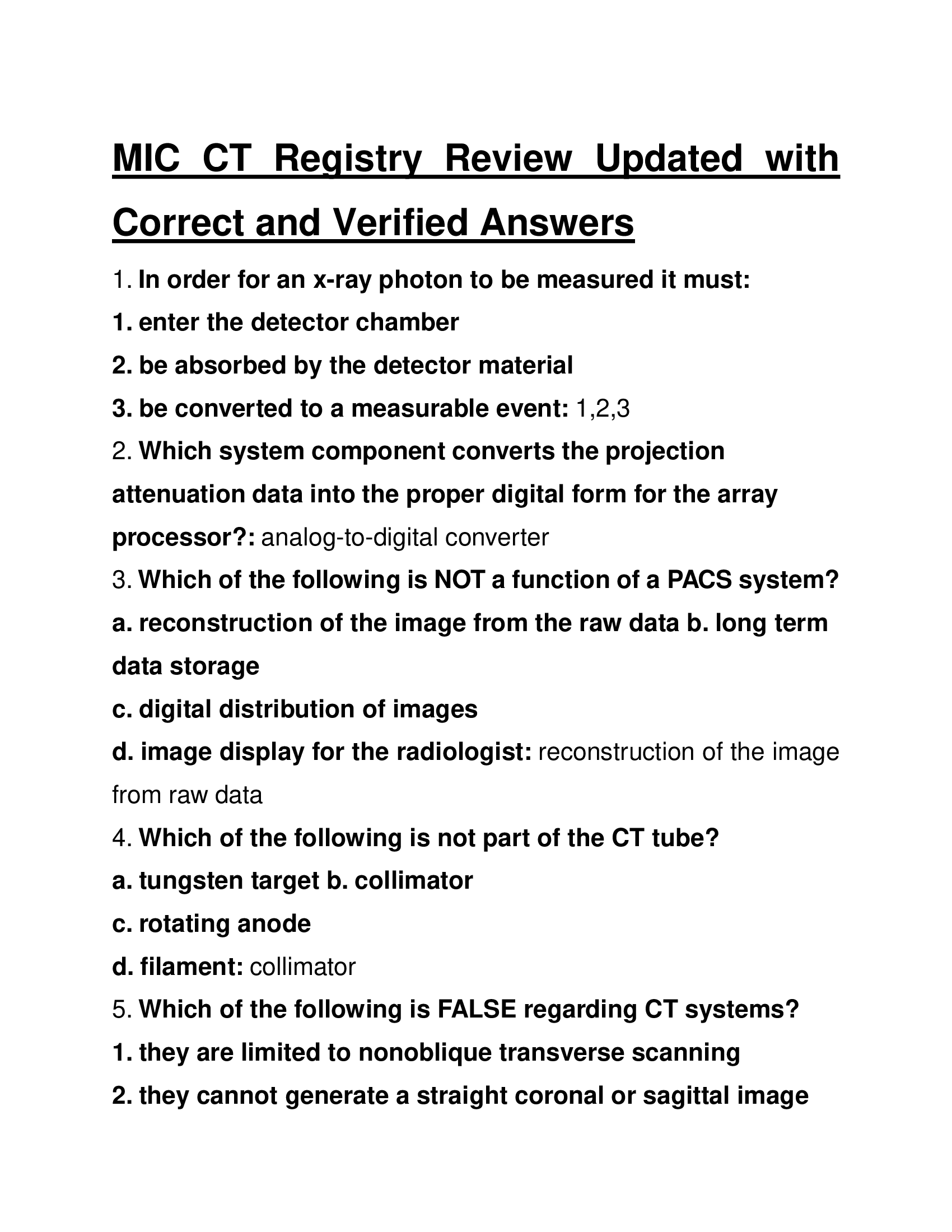 MIC CT Registry Review Updated with Correct and Verified Answers