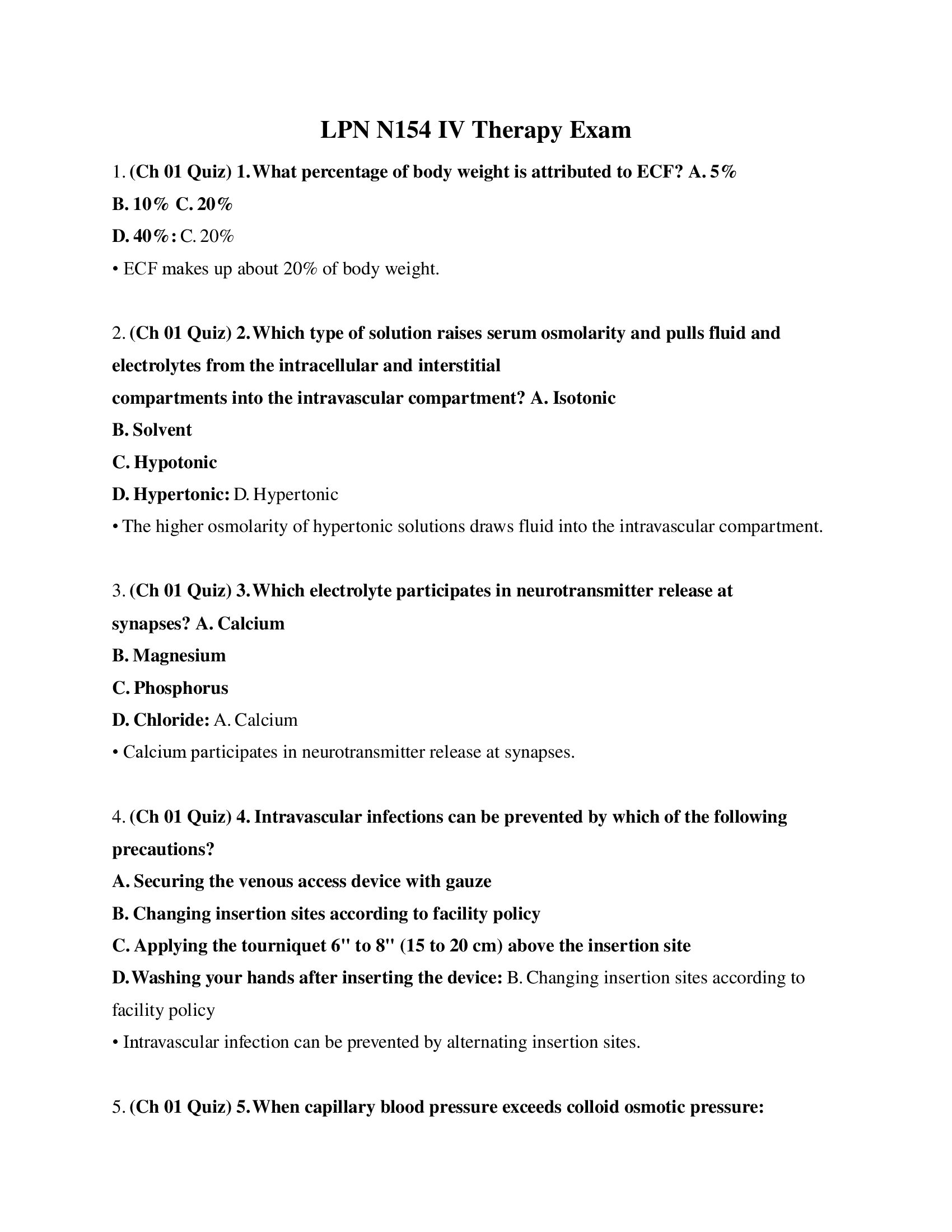 LPN N154 IV Therapy Exam 2022