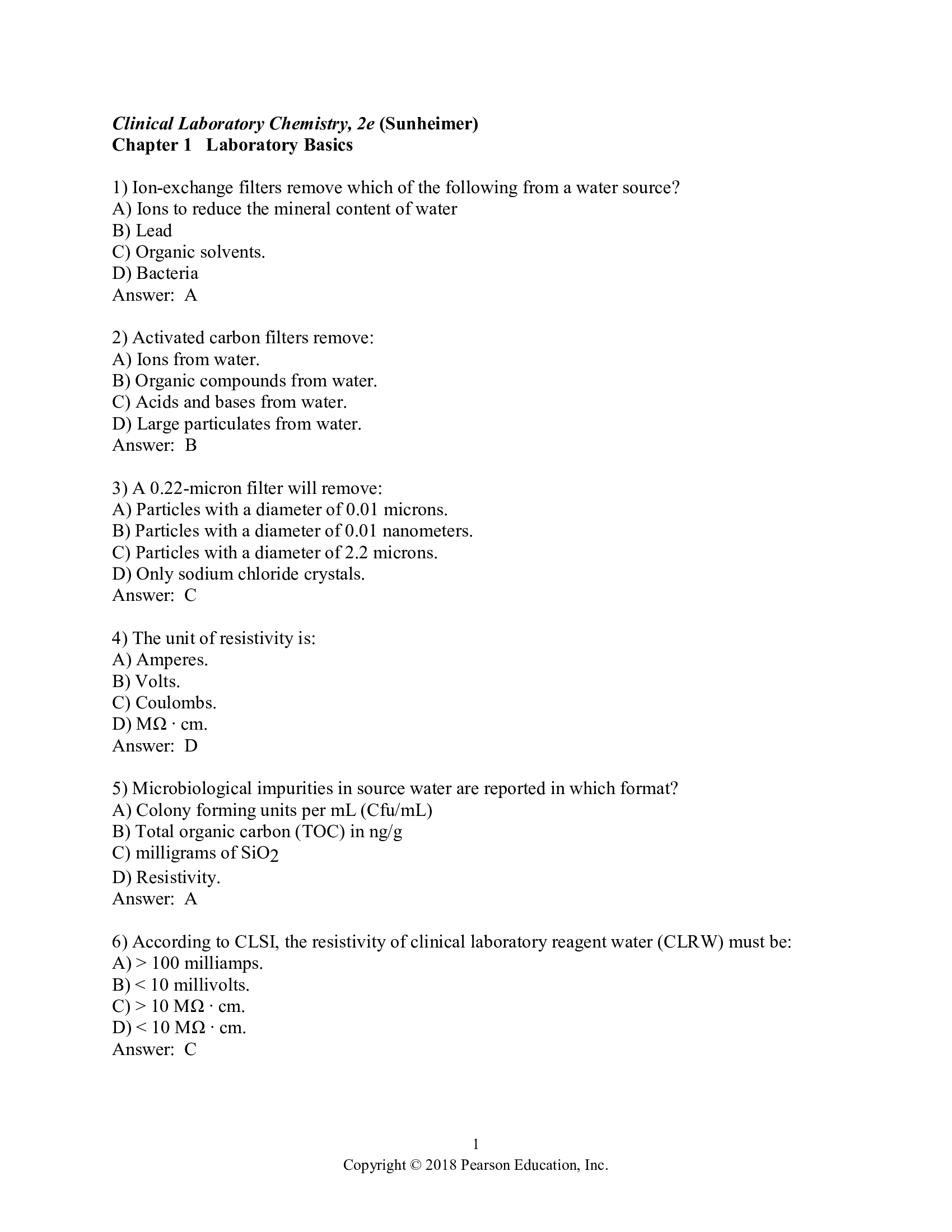 Test Bank for Clinical Laboratory Chemistry 2nd Edition by Sunheimer