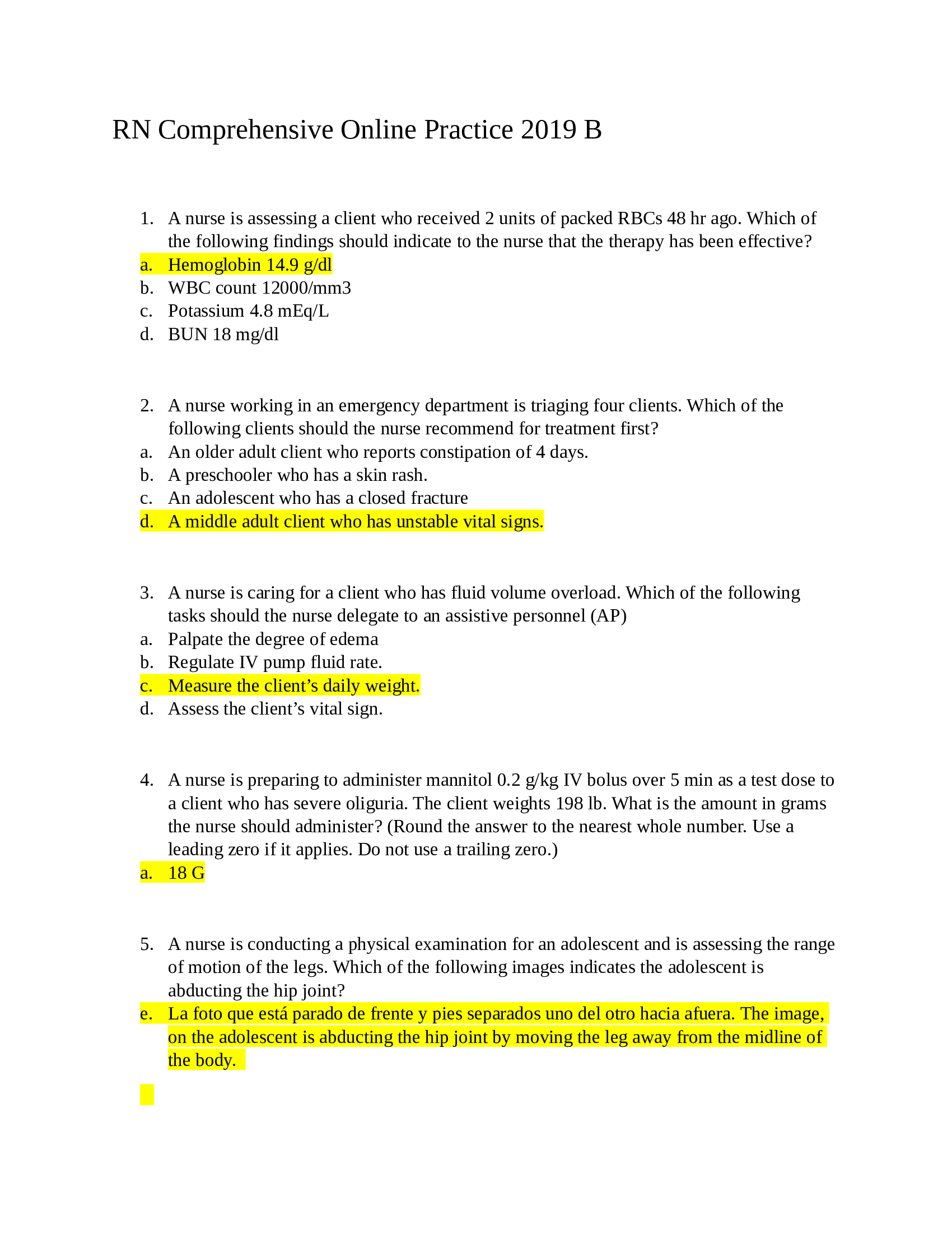 RN pharmacology online practice 2019 B (retake 2022)