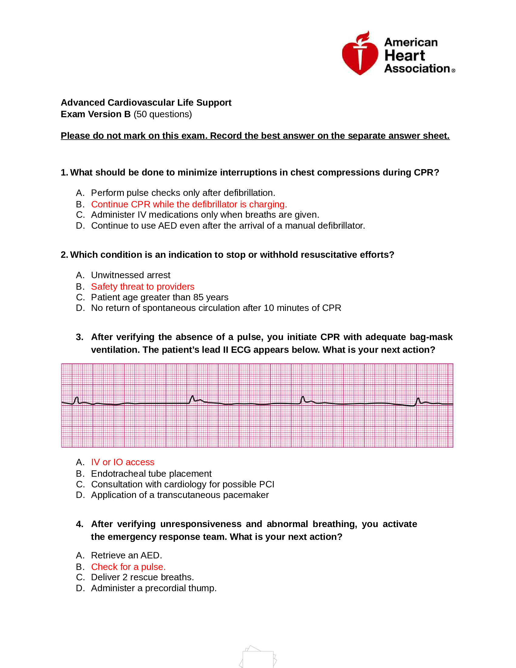 ACLS Exam Version B Questions And Answers 2022