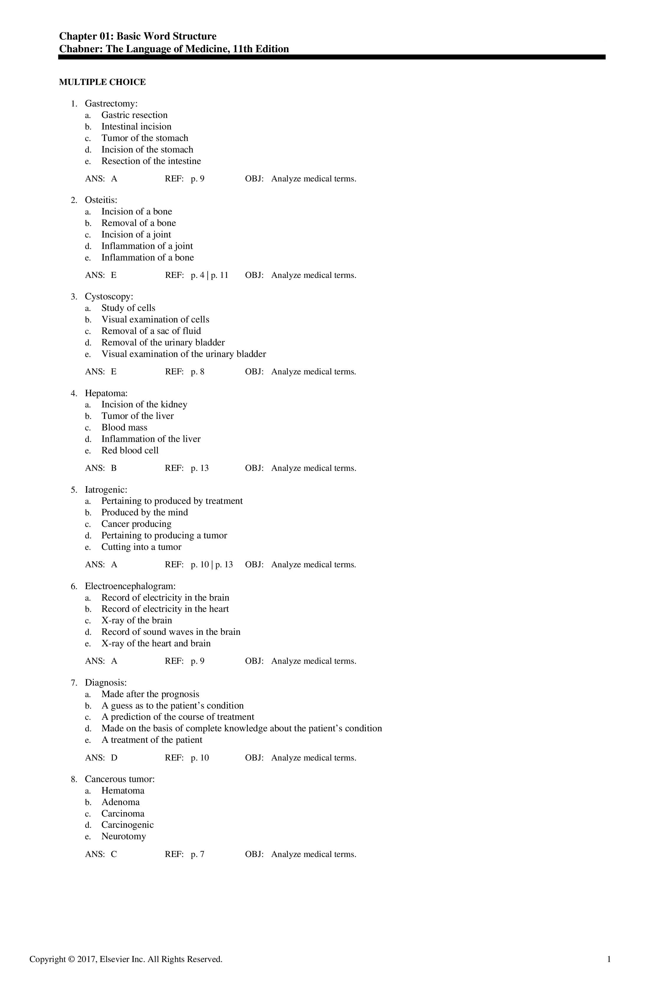 Test Bank for The Language of Medicine 11th Edition by Chabner
