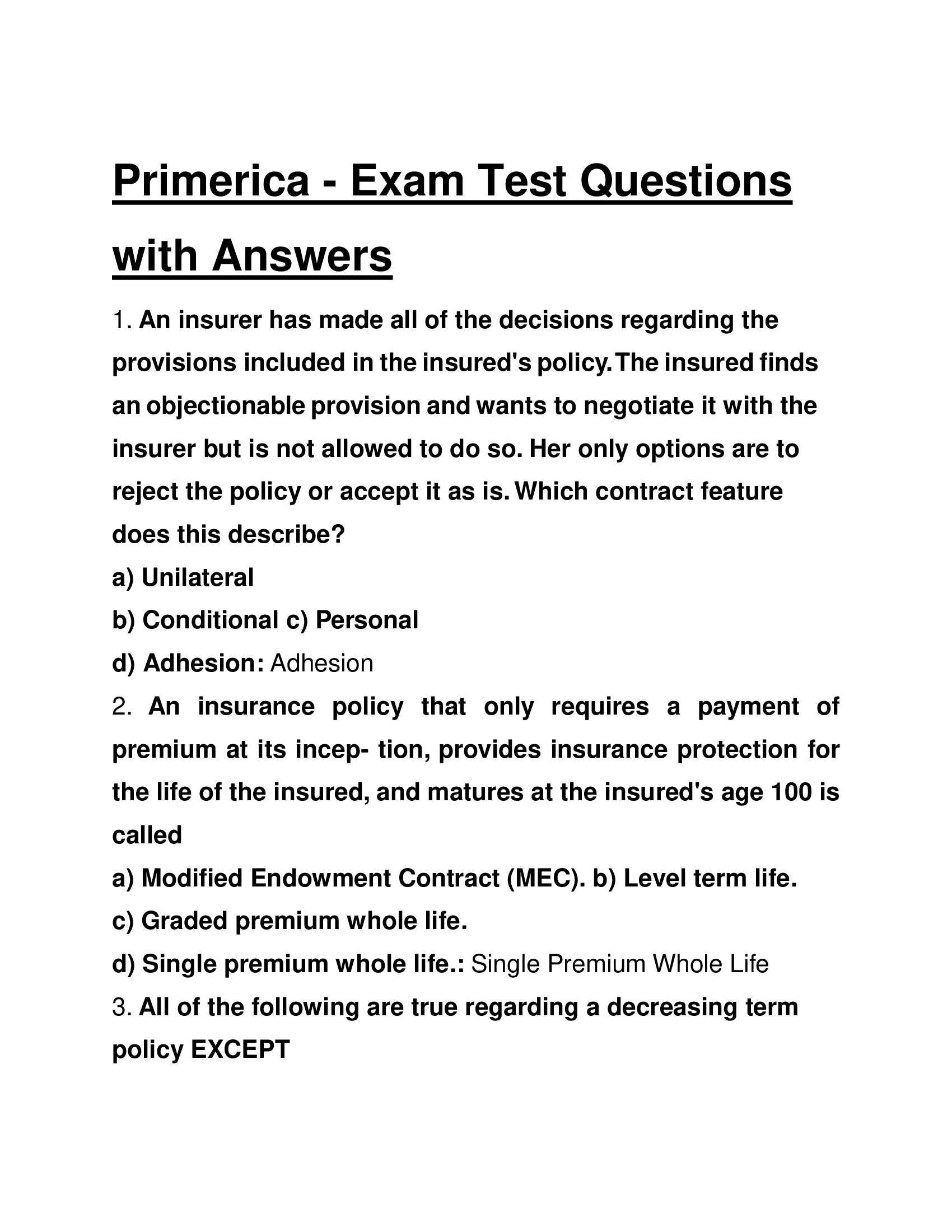 Primerica Final Exam Questions and Answers 2026