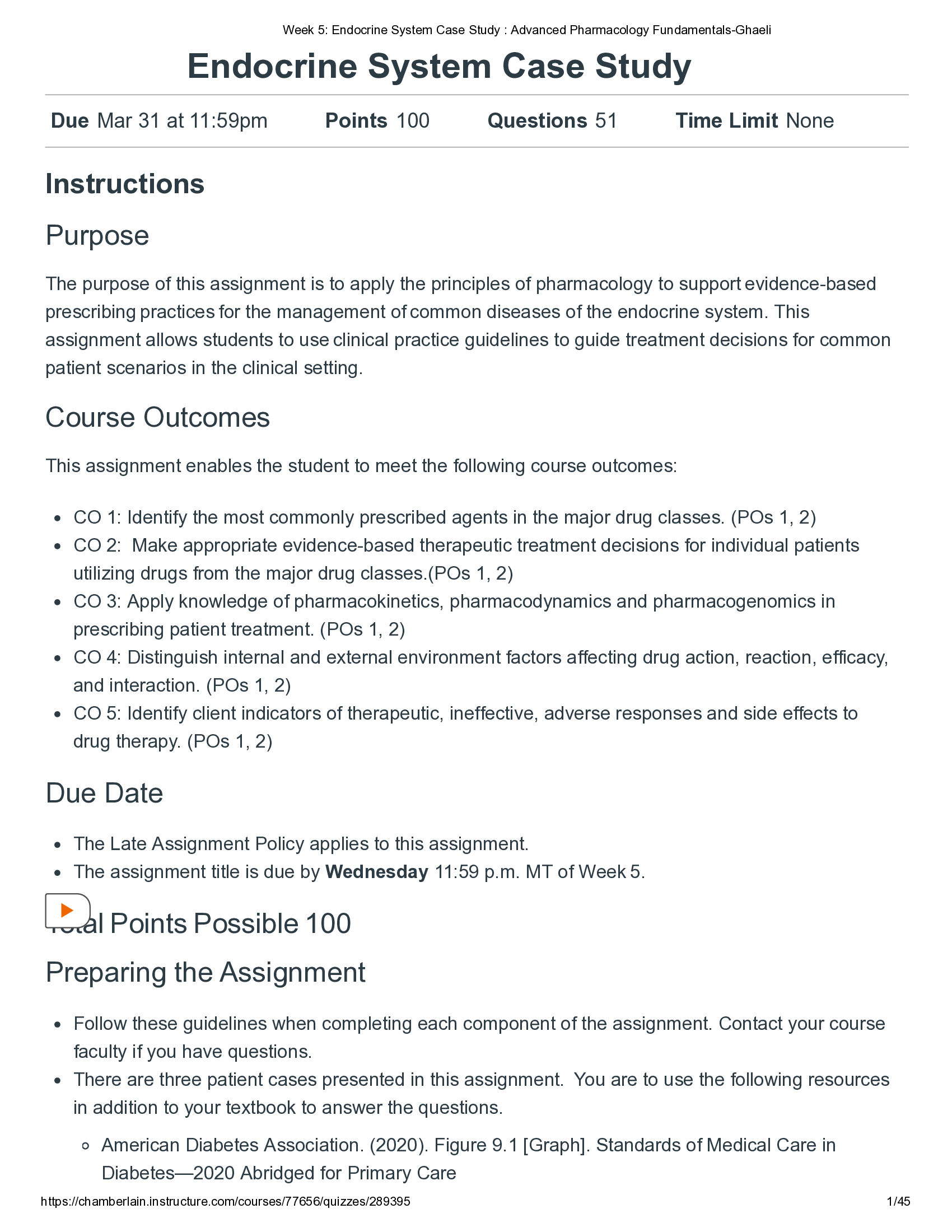 Endocrine System Case Study Advanced Pharmacology Fundamentals graded
