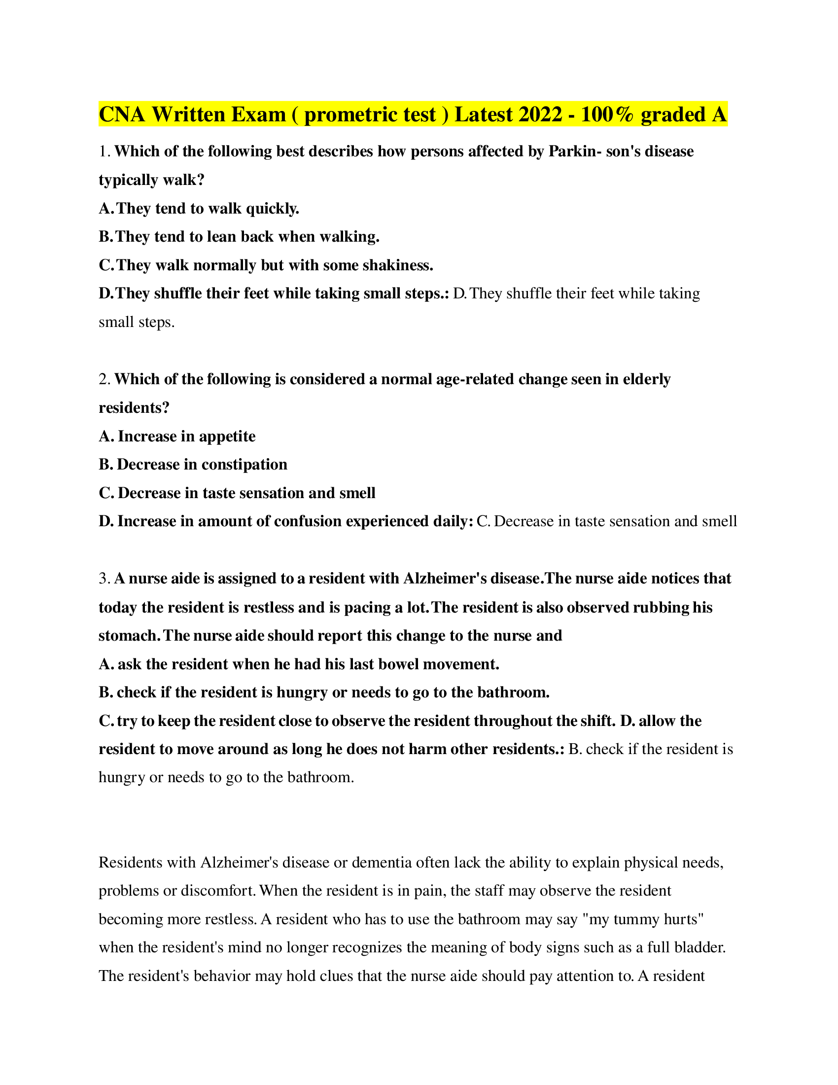 CNA Written Exam ( prometric test ) Latest 2022