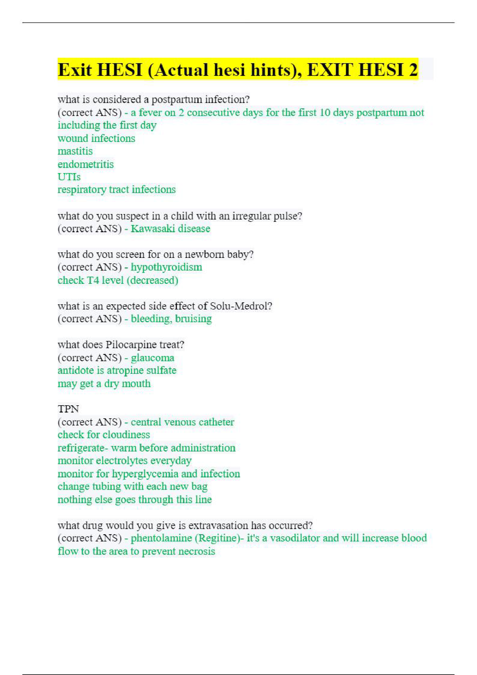 Exit HESI (Actual hesi hints), EXIT HESI 2